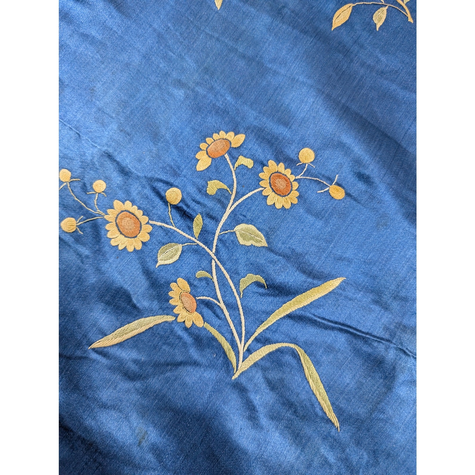 Antique Traditional Chinese Hand Embroidered Floral Silk Fragment 81x28in
