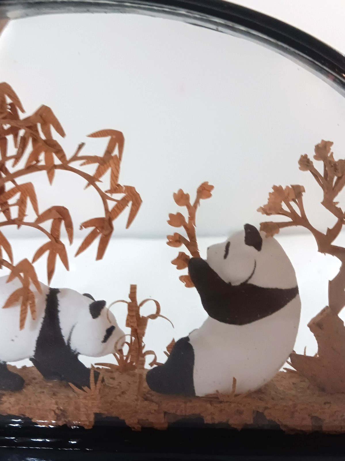 Chinese Panda Diorama, Vintage Cork Art, Wood Shadowbox Art# 320