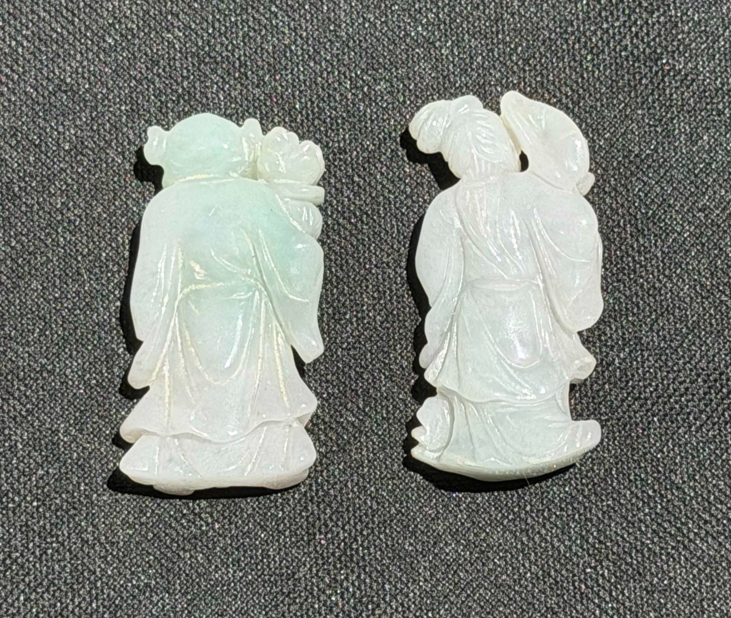 Vtg Chinese Jadeite Scholar Figures Carved Pendant Pair (AHB)