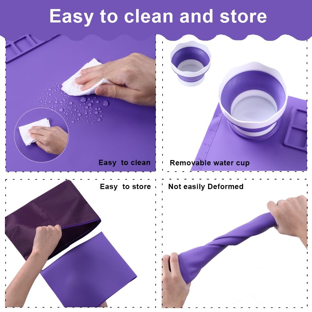 Silicone Art Mat 20×16 Inch – Large Silicone Painting Mat with Detachable Cup…