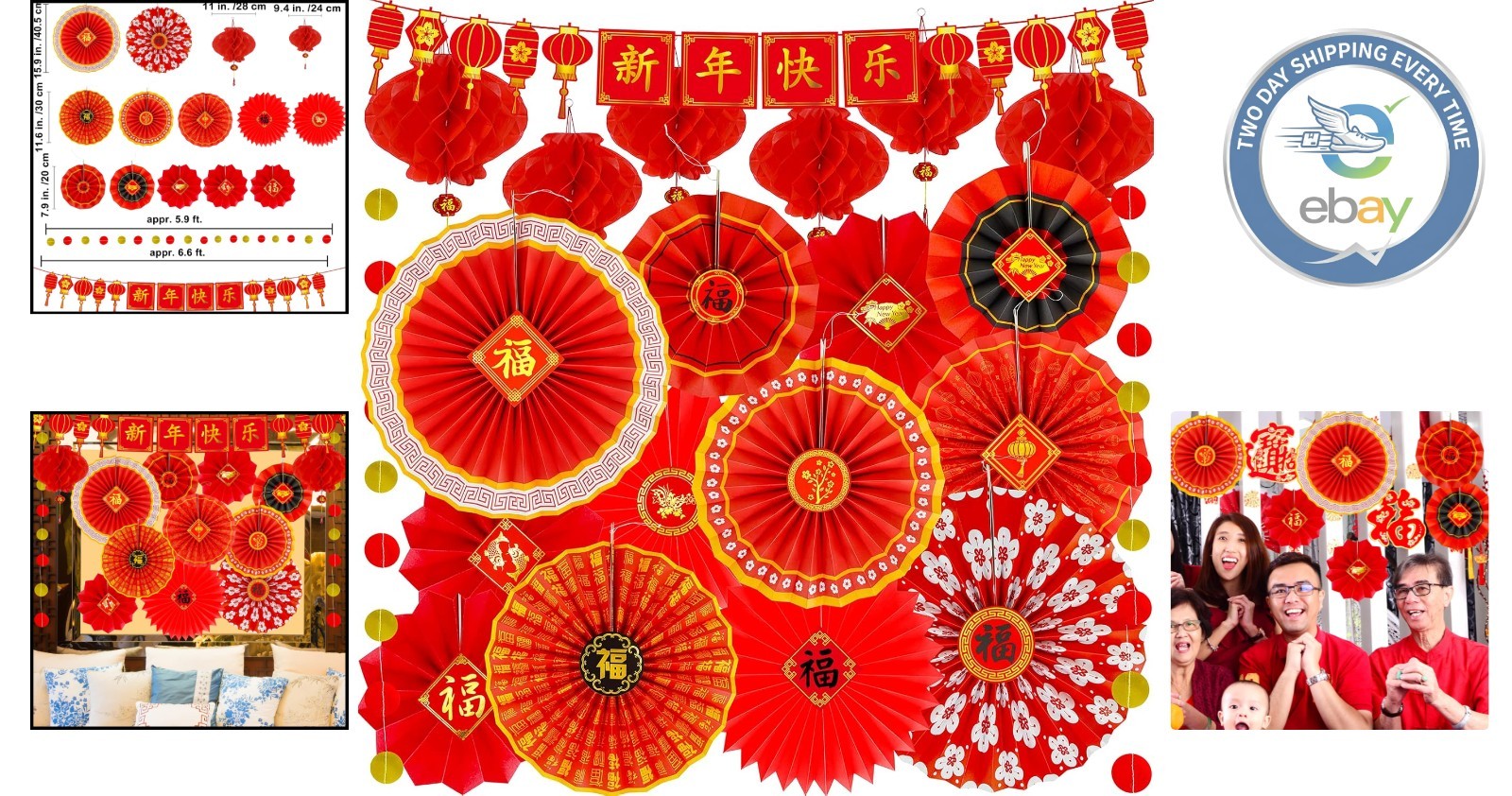 20-Pc Chinese New Decorations: Vibrant Lanterns & Paper Fans Set for 2026