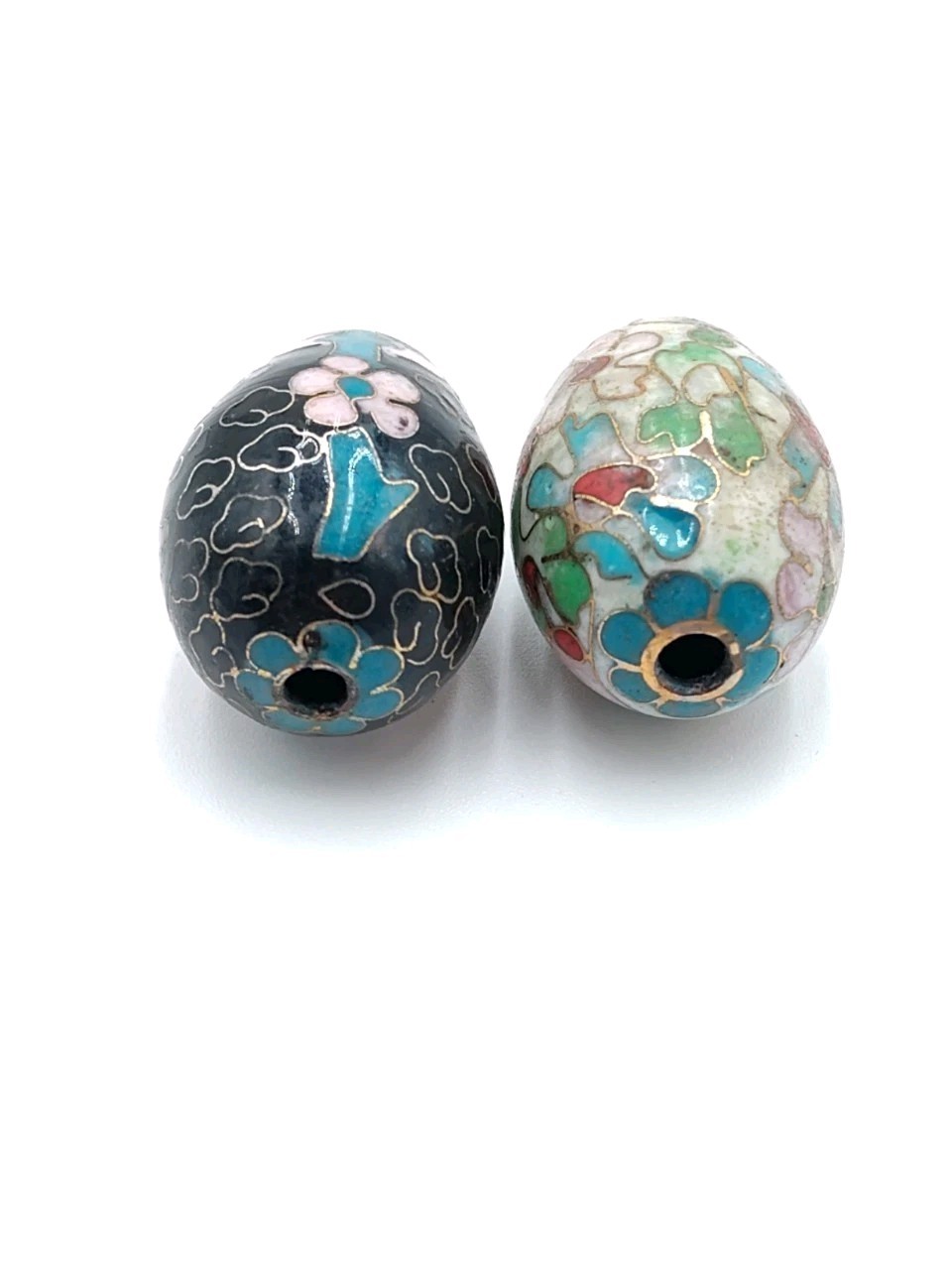 2 Vintage Miniature Chinese Cloisonne Enamel Eggs 1.1/4″ Floral Asian Home Decor