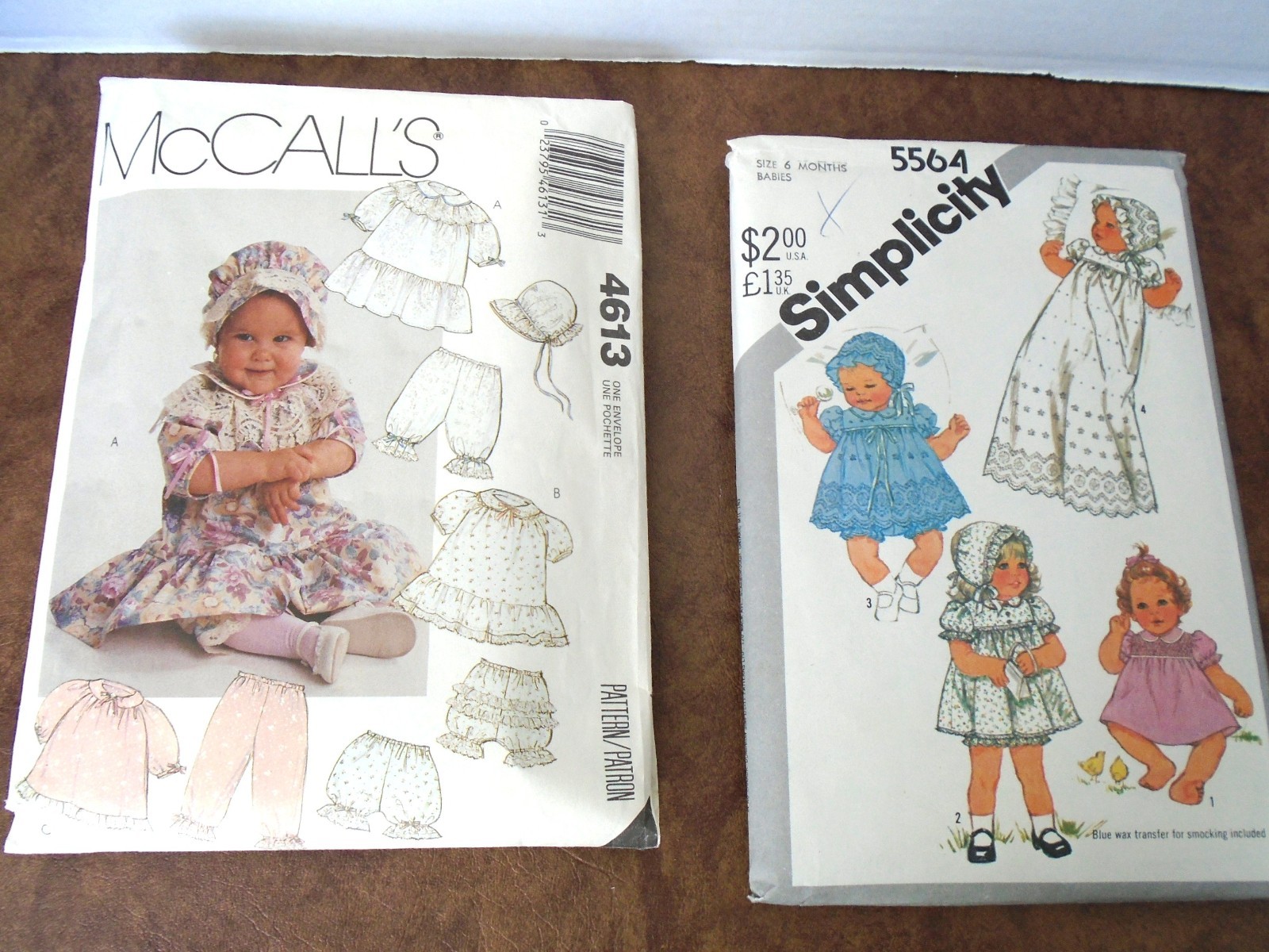 2 Vntg Simplicity 5564 -6 Months & McCalls 4613- 4 Sizes Baby Dress/Panties/Hat