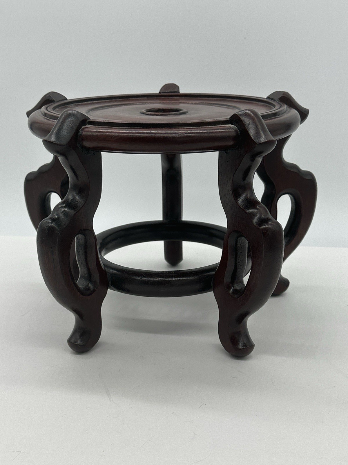Chinese Carved Wood Fishbowl Plant Vase Bowl Display Stand Riser Base