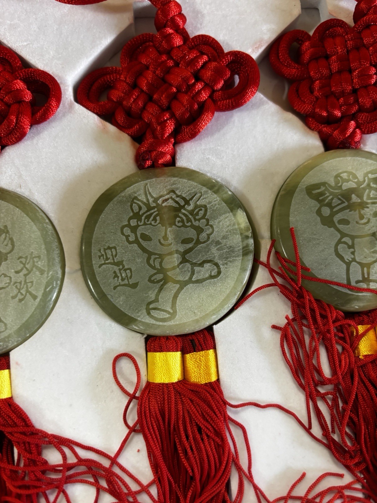 Chinese Jade Carving Medallion Pendant Charms Olympic edition