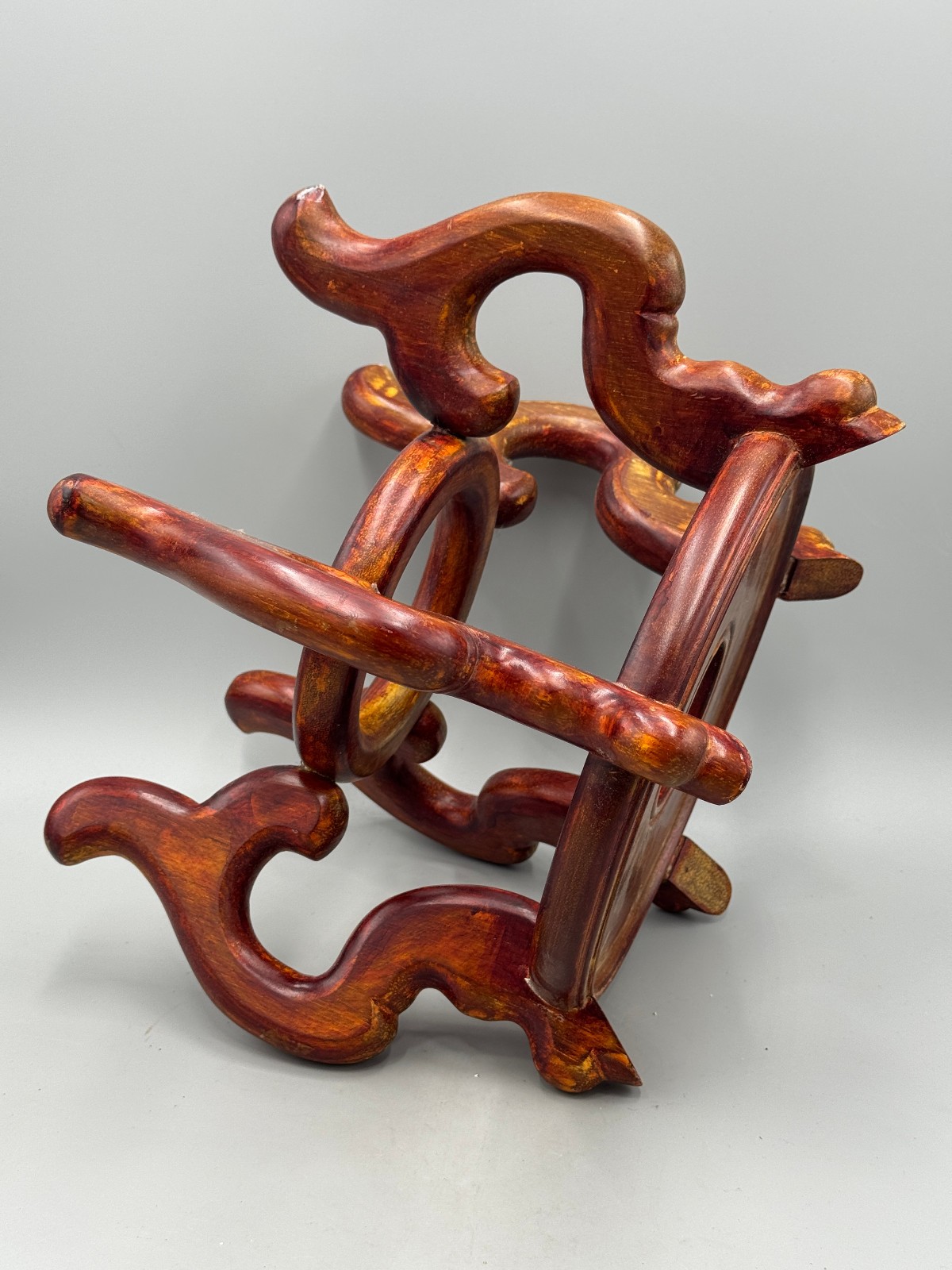 Vintage Chinese Hardwood Five Leg Stand Curved Leg Fishbowl Display Base 8.5”