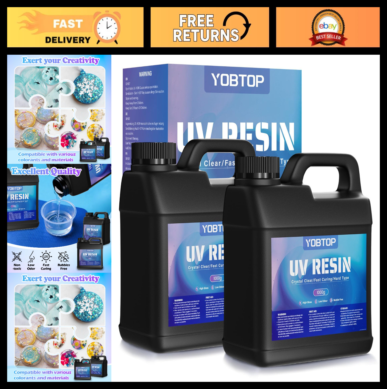 2000g UV Resin Bulk – Crystal Clear, Fast Cure, Low Viscosity for Jewelry & DIY