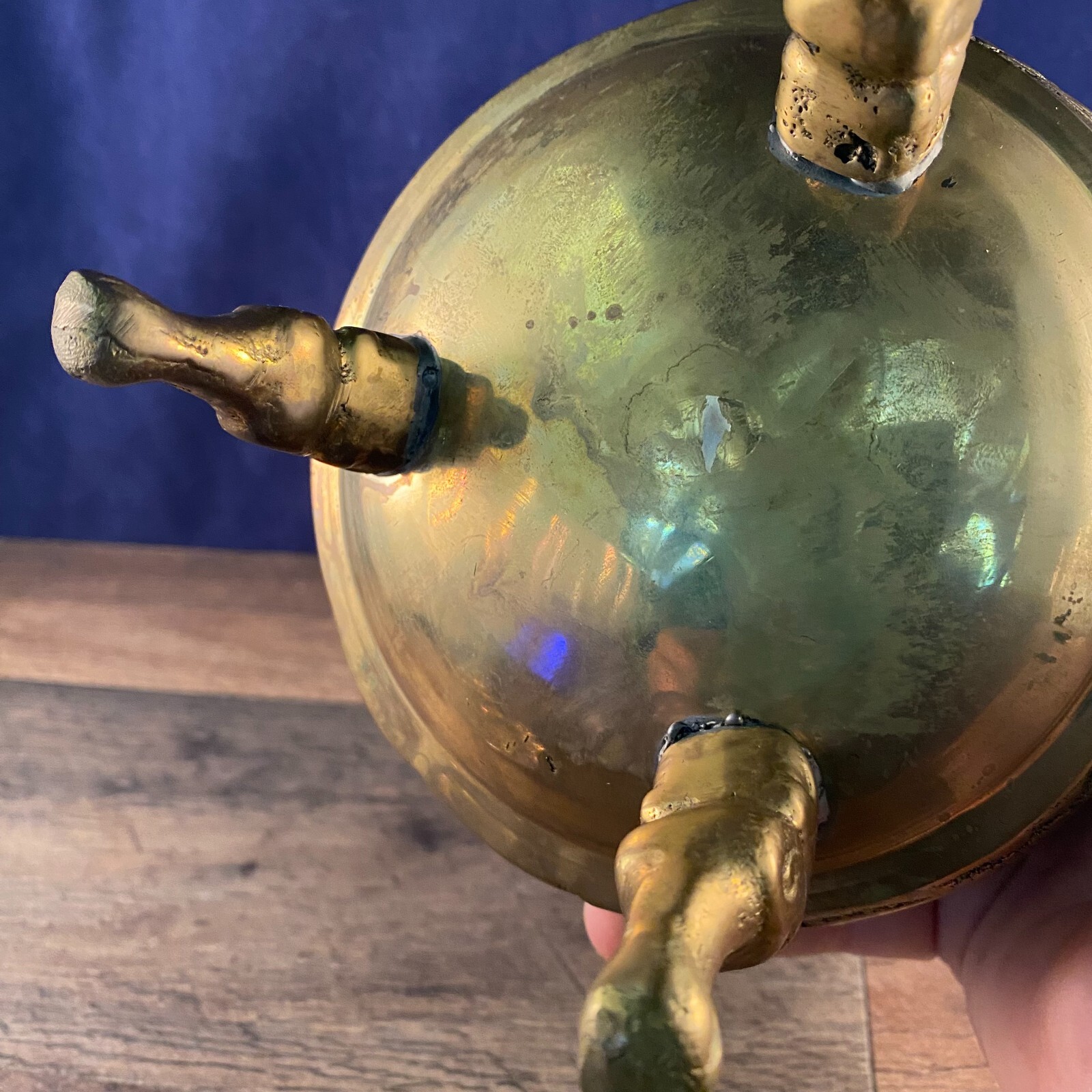 Vintage Asian Three Footed Solid Brass Incense Burner Foo Dog Lid Dragon Base