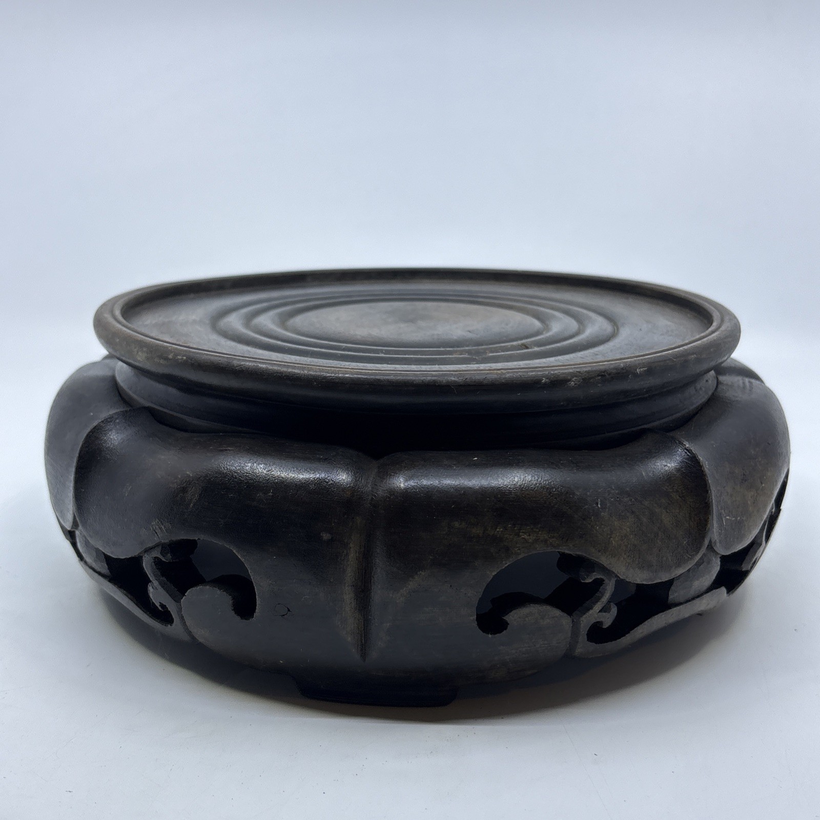 Vintage Chinese Wood Display Stand Vase Plant Asian Lamp Base Round