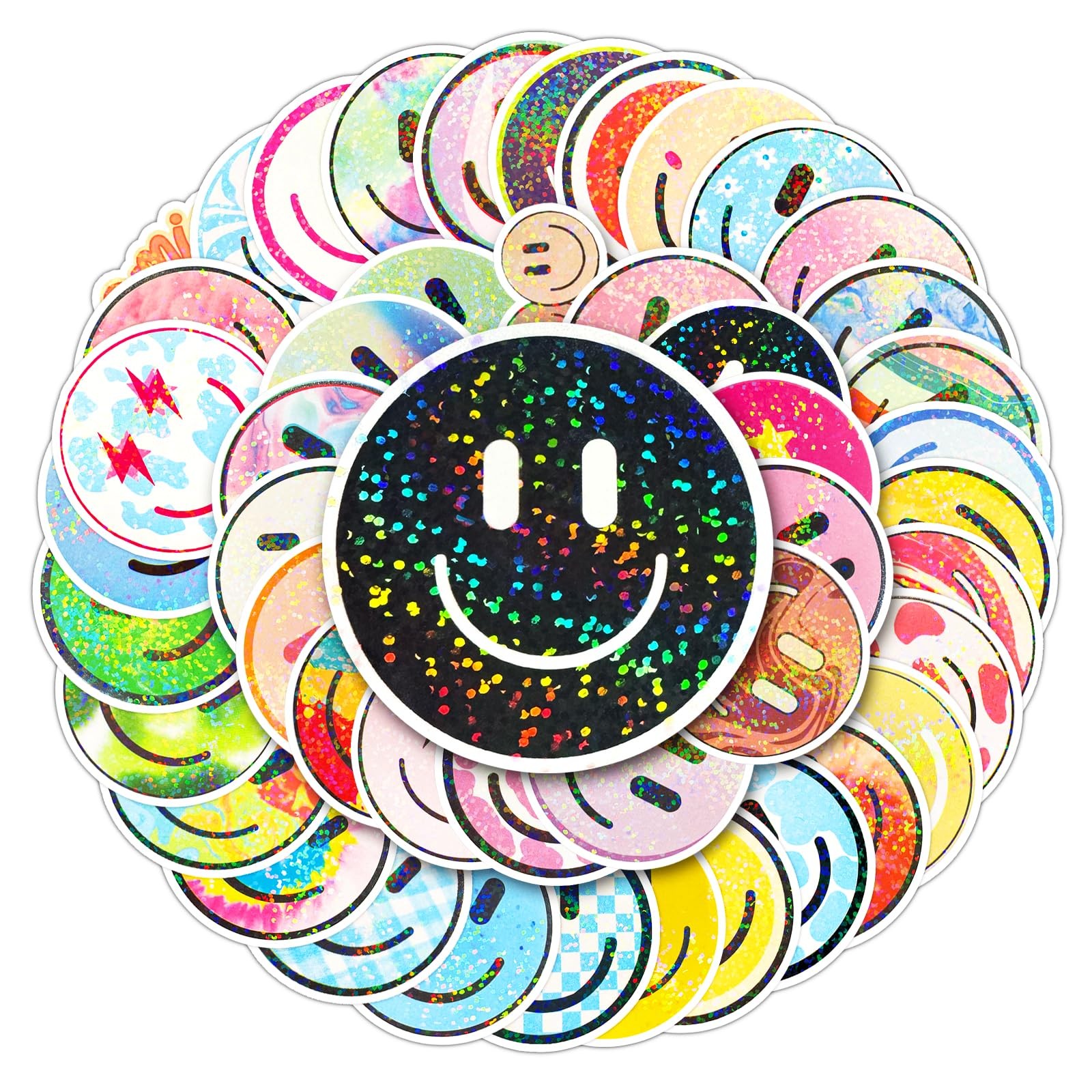 50PCS Smiling Glitter Stickers, Cute Water Bottle Stickers for Kids, for Teac…