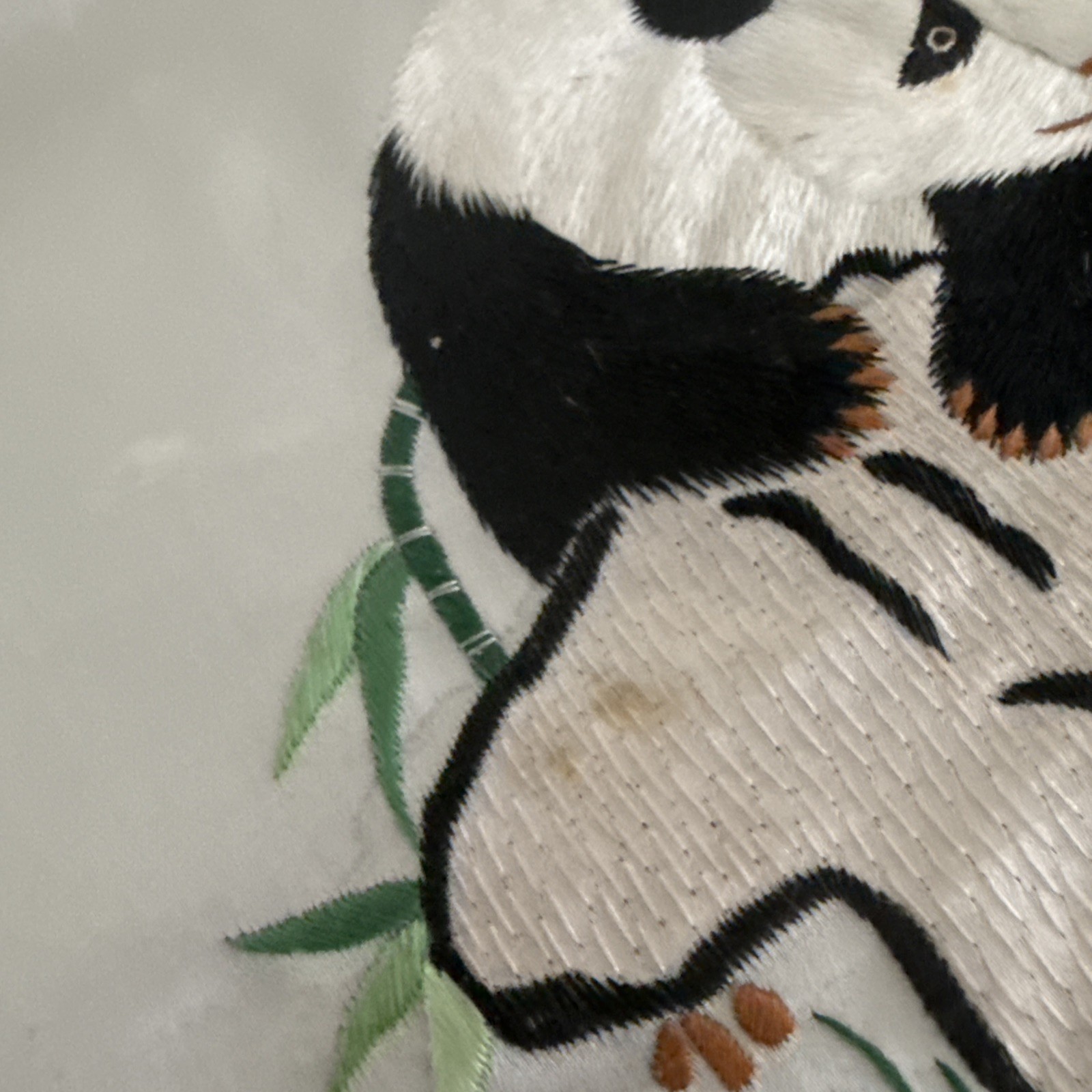 Vintage Chinese Panda Bear Suzhou Silk Embroidery Panels 9x 9