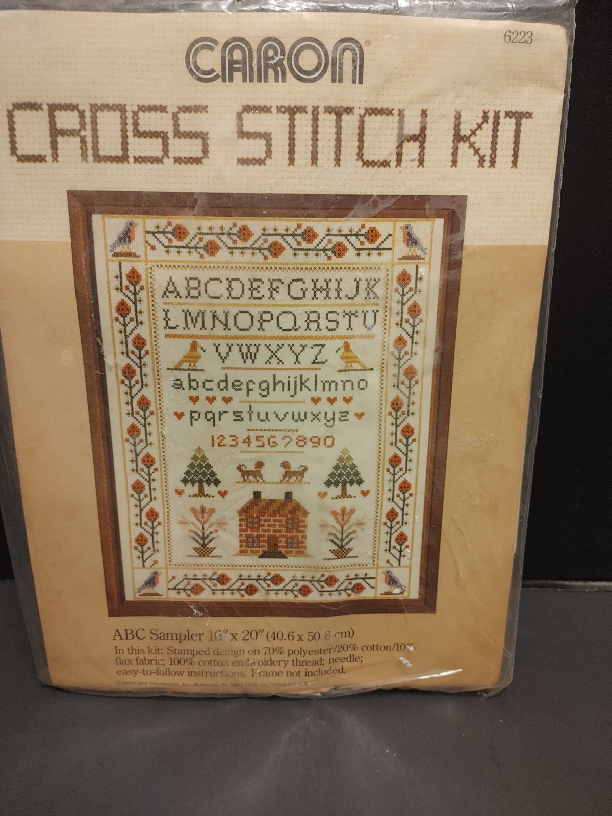 Caron “ABC Sampler” Stamped Cross Stitch Kit, 16″ x 20″ Sealed pkg