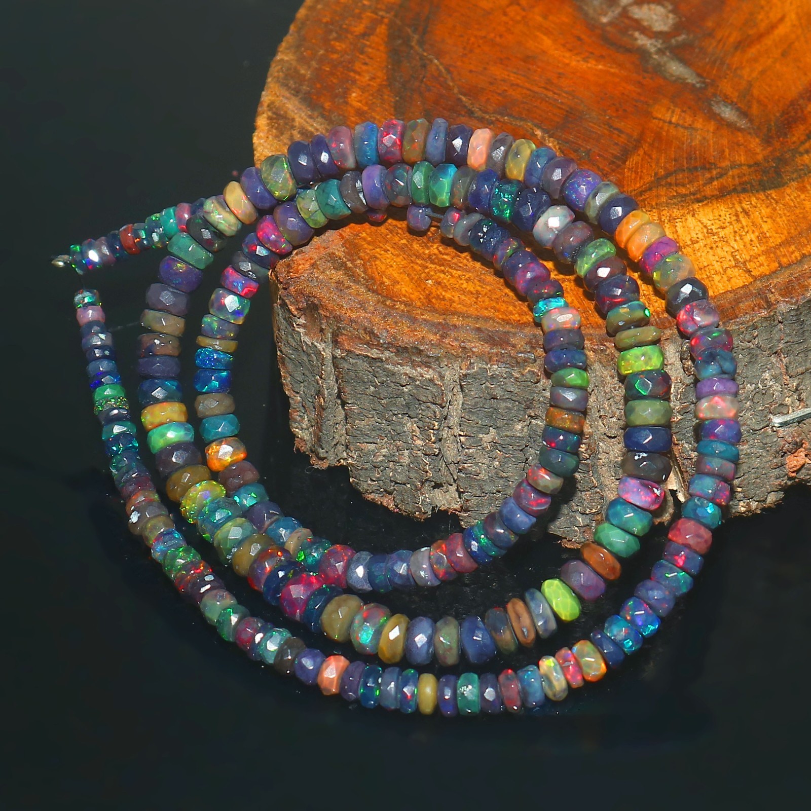 3-5 MM Ethiopian Opal Faceted Rondelle Beads Black Opal Necklace NB153