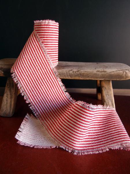 3″ Striped Linen Ribbon With Fringed Edges 5 Yard Roll