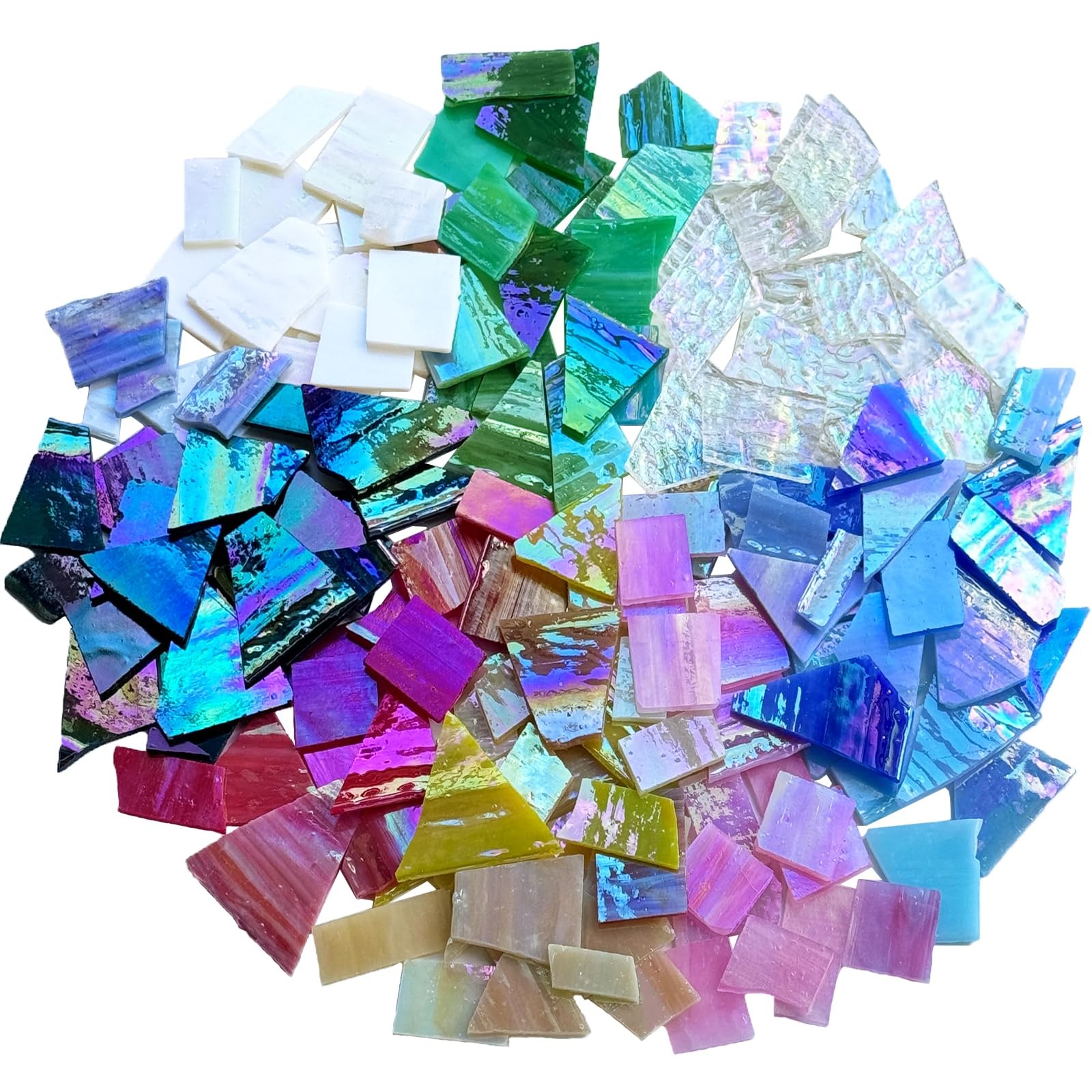 2.2lb Iridescent Stained Glass Mosaic Pieces Assorted Shapes for Crafts Decor