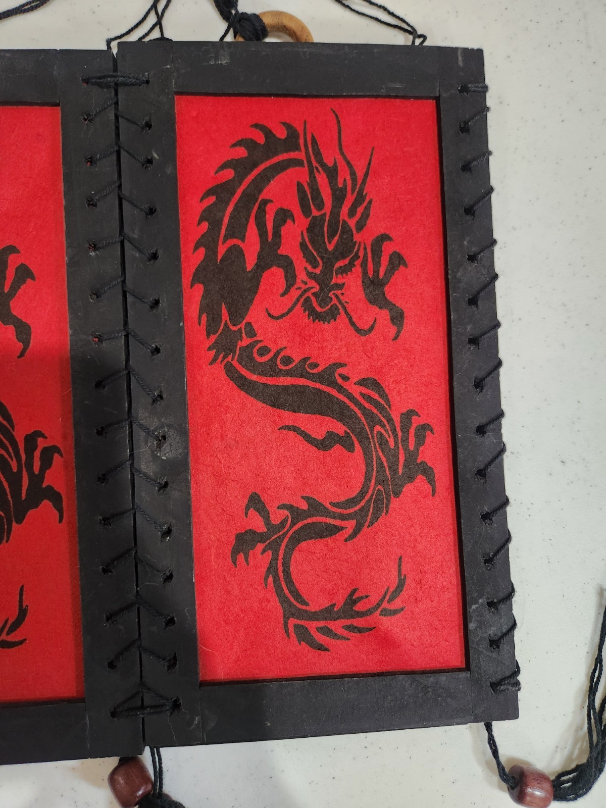 Vintage Red Chinese Dragon Art Lokta Paper Lanturn Cover Hanging Lamp Shade Used
