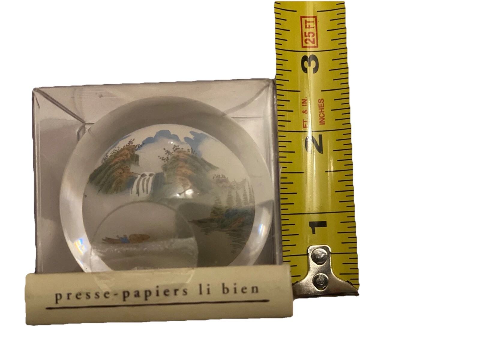 Li Bien Mountain Range Reverse Hand Painted Art Glass Sphere Paperweight New