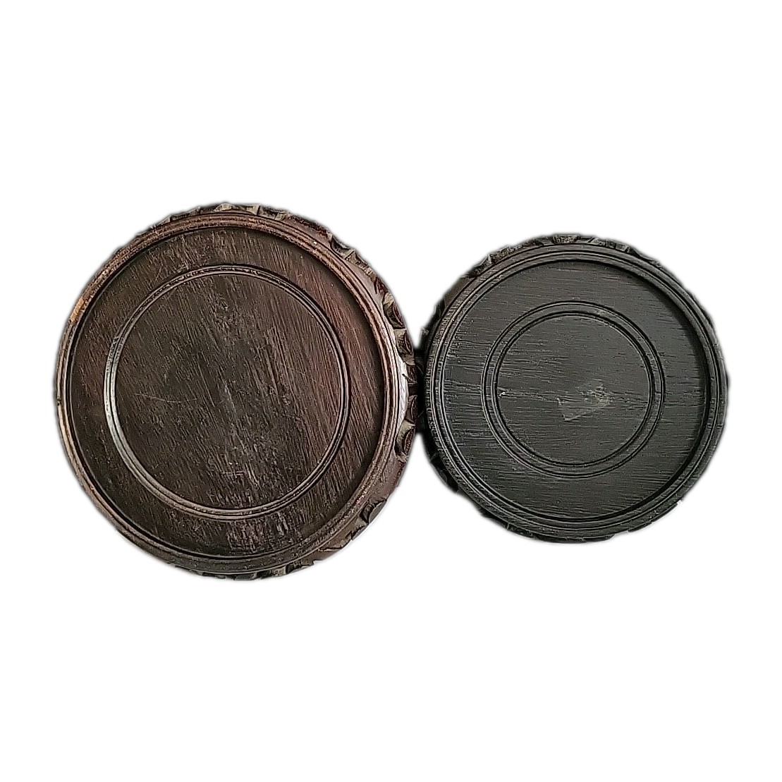 Two Chinese Round Display Stand Holder Base Wood Carving. For 4.5″ & 5.5″ Vase
