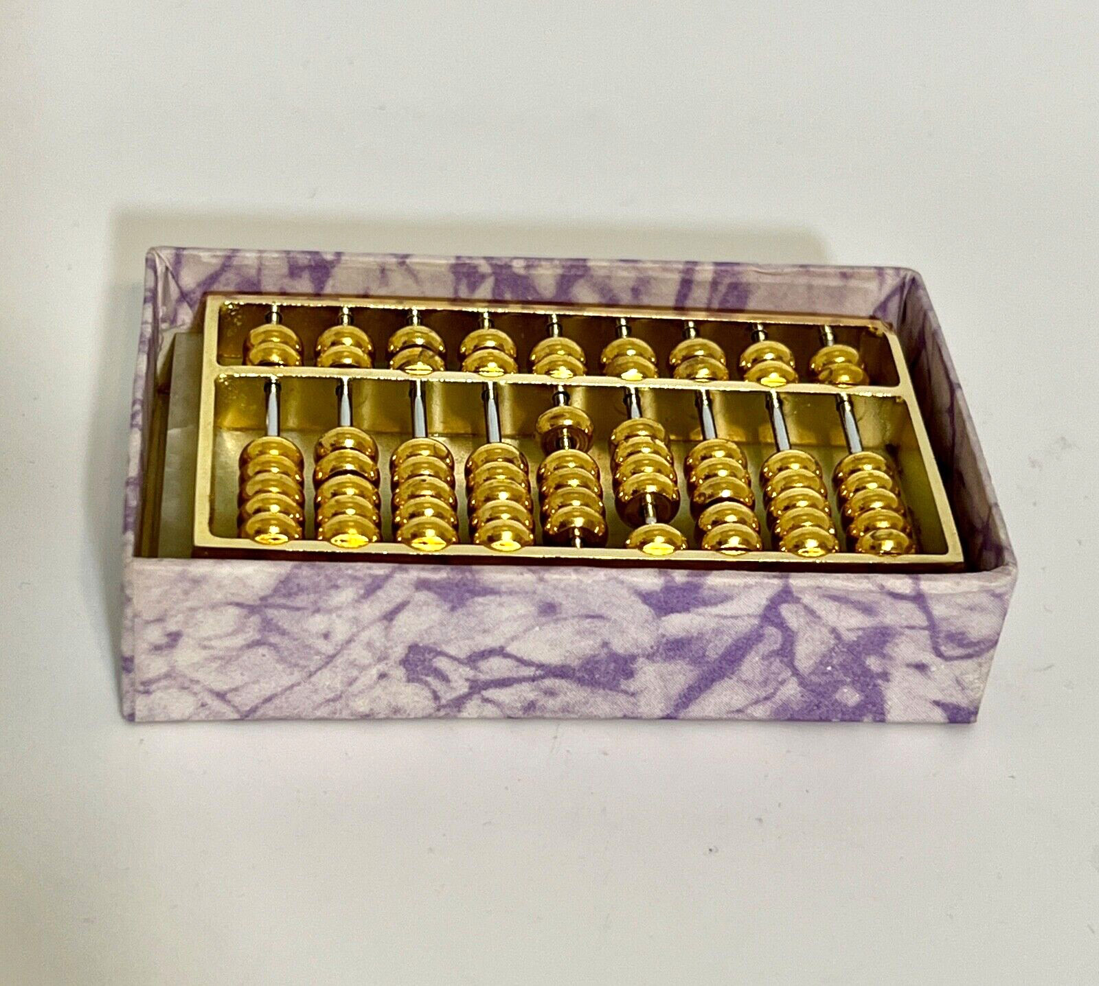 Vtg Mini Brass ABACUS Paper Weight Lt Green Marble Base 3.25″x2″ Desk Office NIB