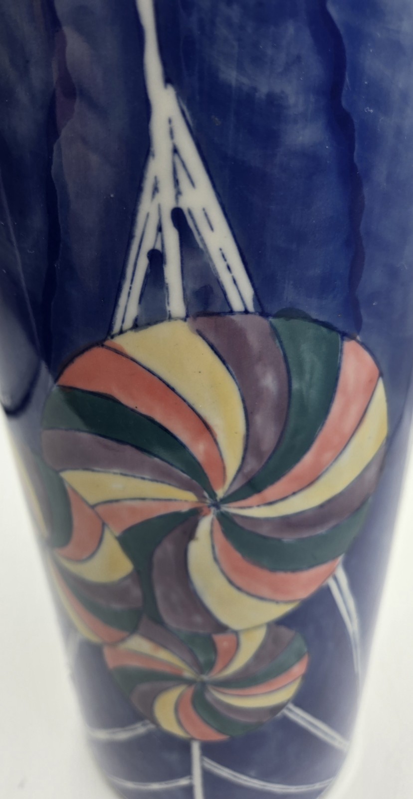 Chinese Chinoiserie Vase with Abstract Geometric Motifs Hand Painted 14 In Ht