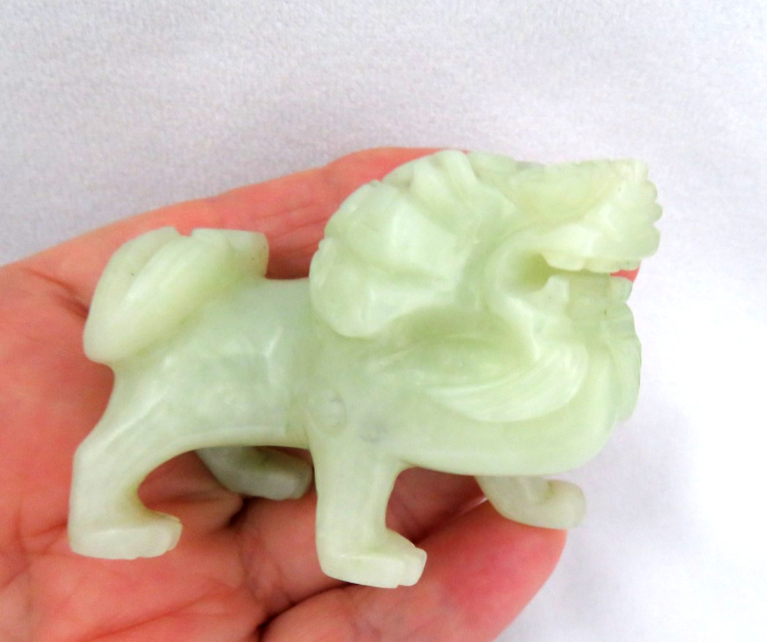 Vintage Chinese Carved Green Jade Foo Dog Figurine