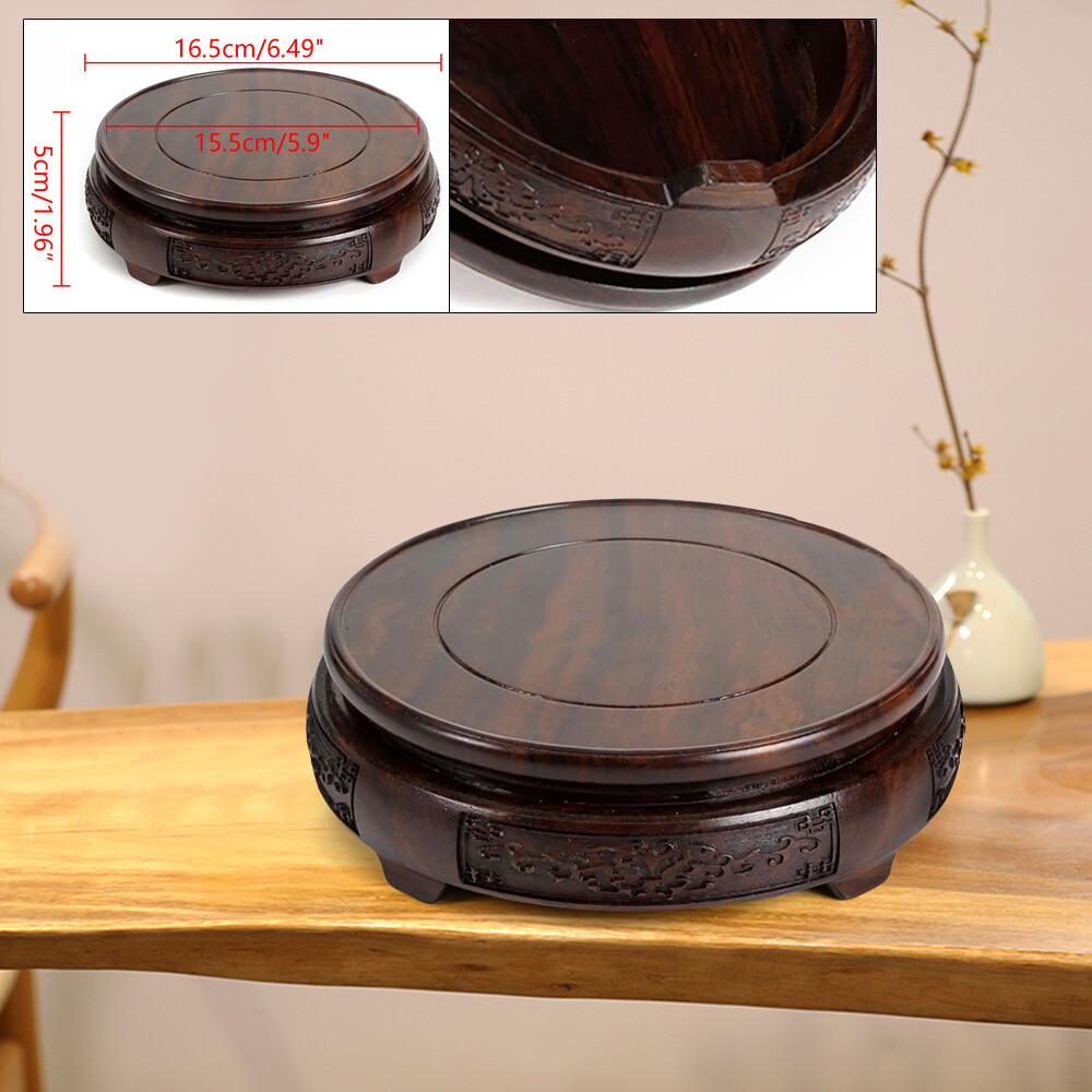 Wood Hand Carve Fishbowl Stand Bonsai Garden Stone Vase Flower Rack Display Base