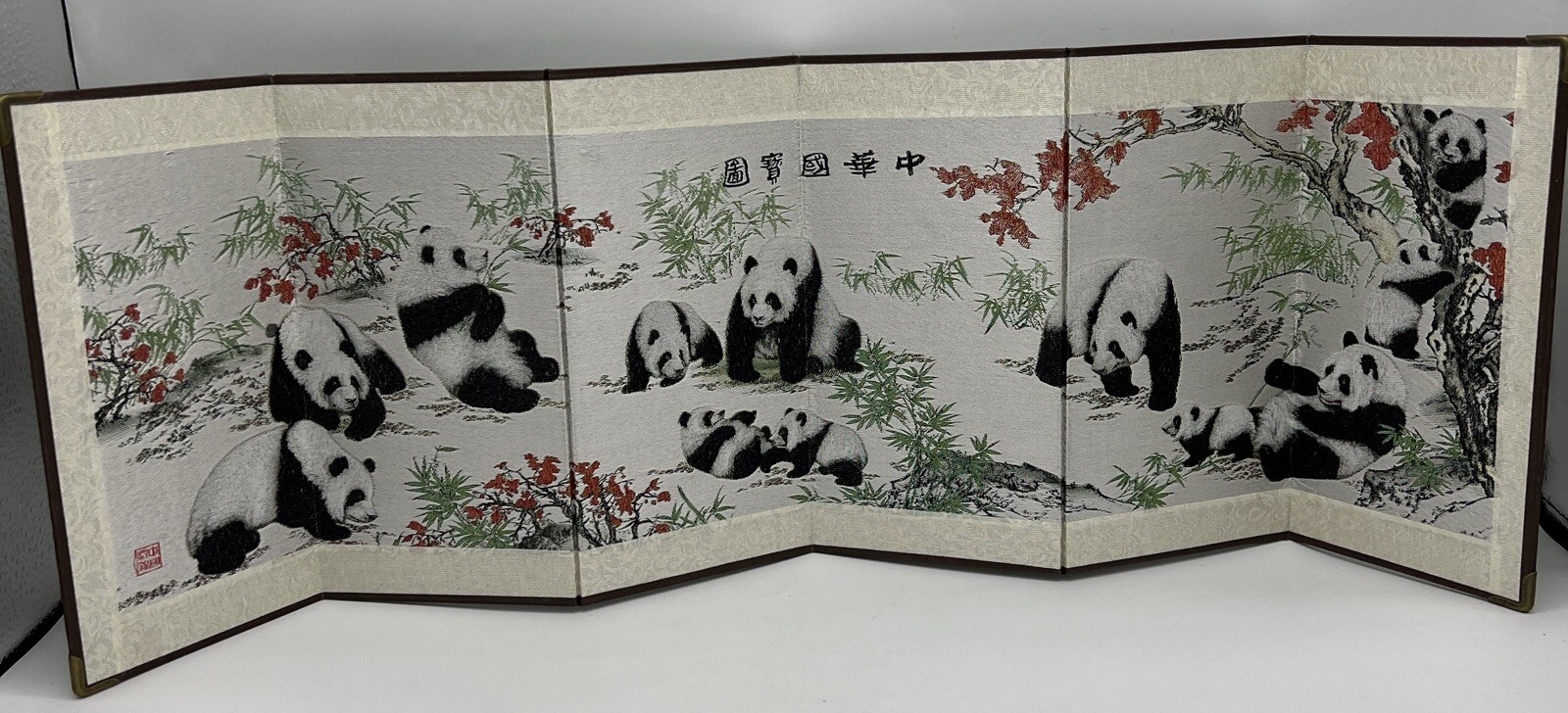 Chinese National Treasure Map Pandas Playing Art Home Decor Folding