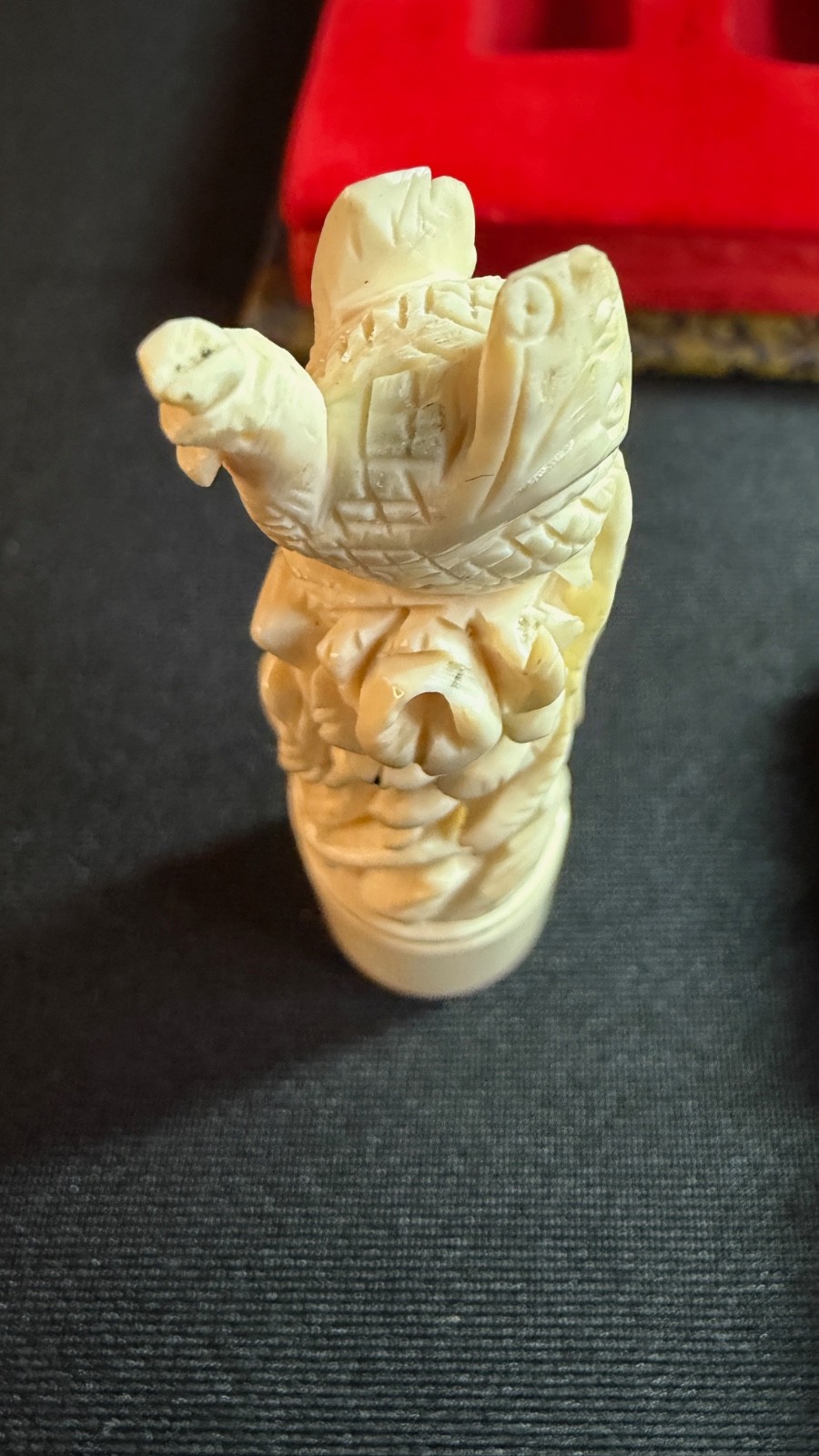 Vintage Pair of Chinese Chop Stamps Hand Carved Dragon & Rooster in Box