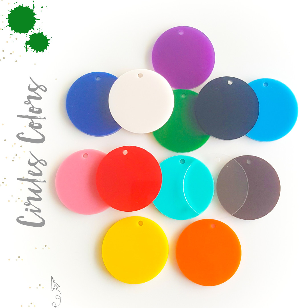 25 ACRYLIC CIRCLE BLANKS WITH HOLE 1/8″ THICK (SELECT COLOR &SIZE) ROUND SHAPE