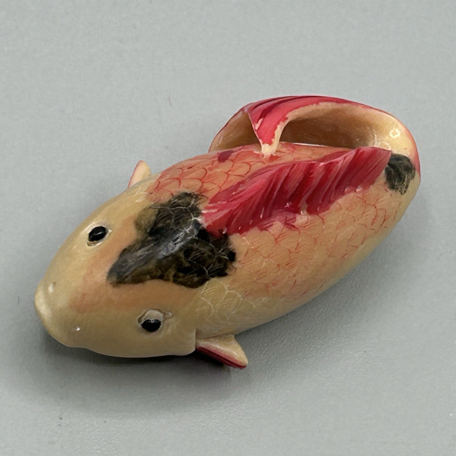 Hand Carved and Painted TAGUA NUT KOI or CARP from Hong Kong Rare Vintage