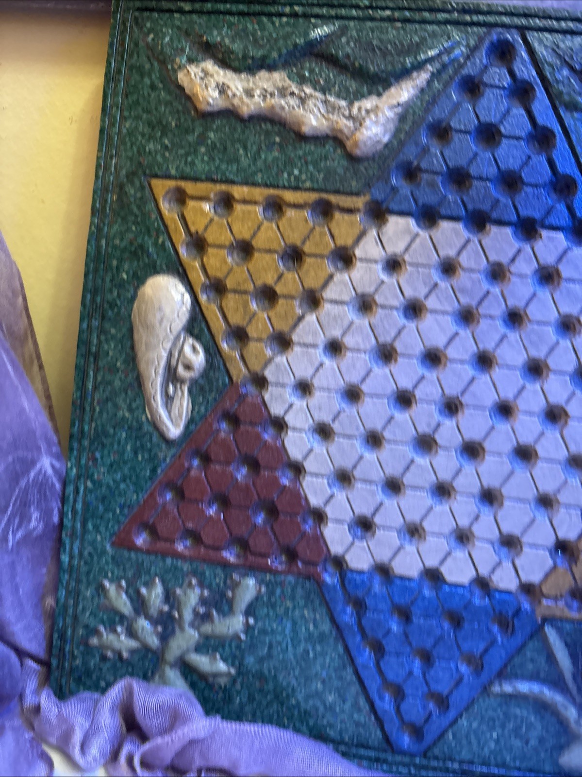 Antique Southwest Chinese Checker Board/ 14” X 14” X 1/2” Heavy /Much Character