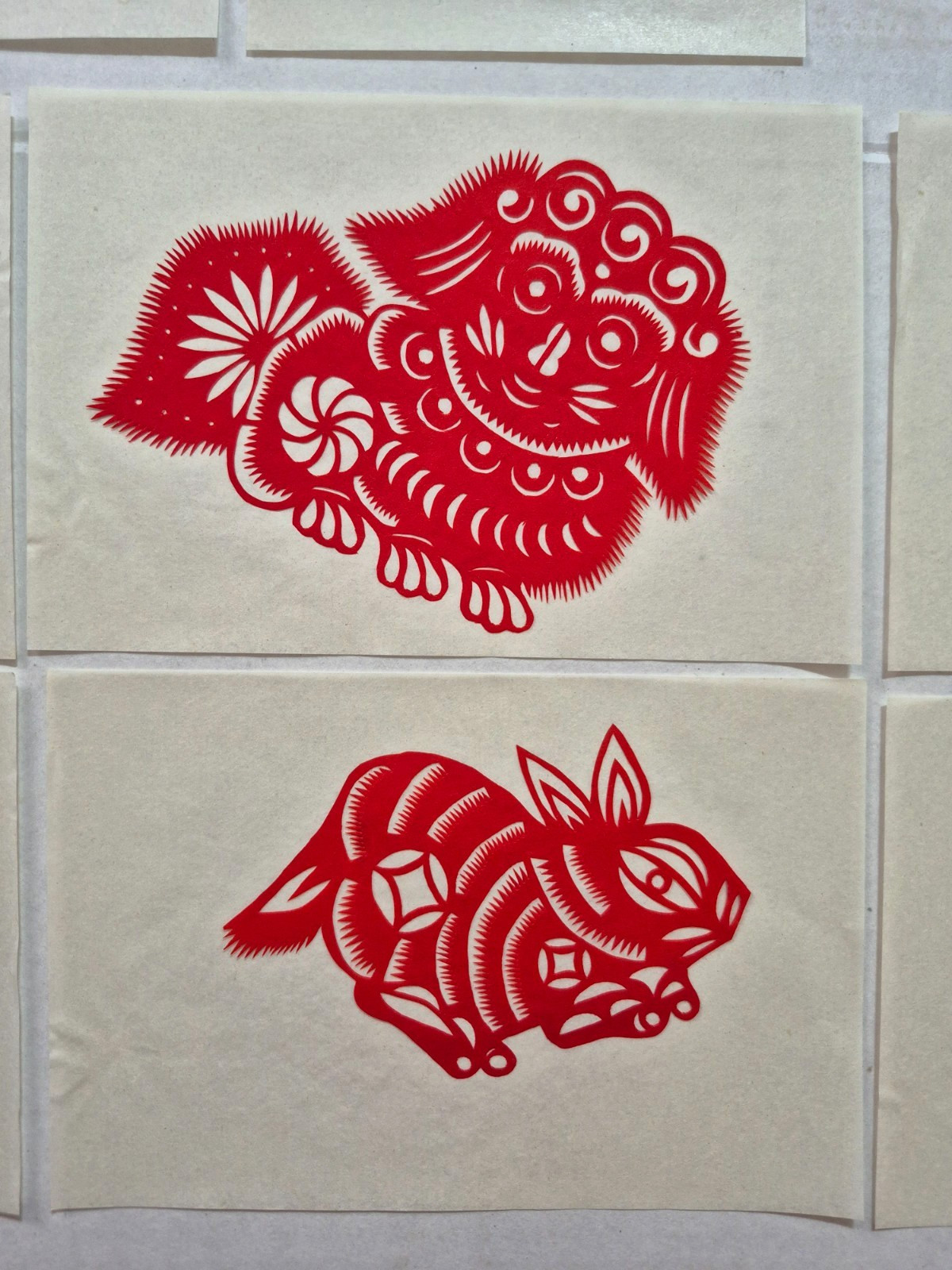 Unused Set of 10 Chinese Folk Art Paper cuts Cats, Crickets & Animal Designed