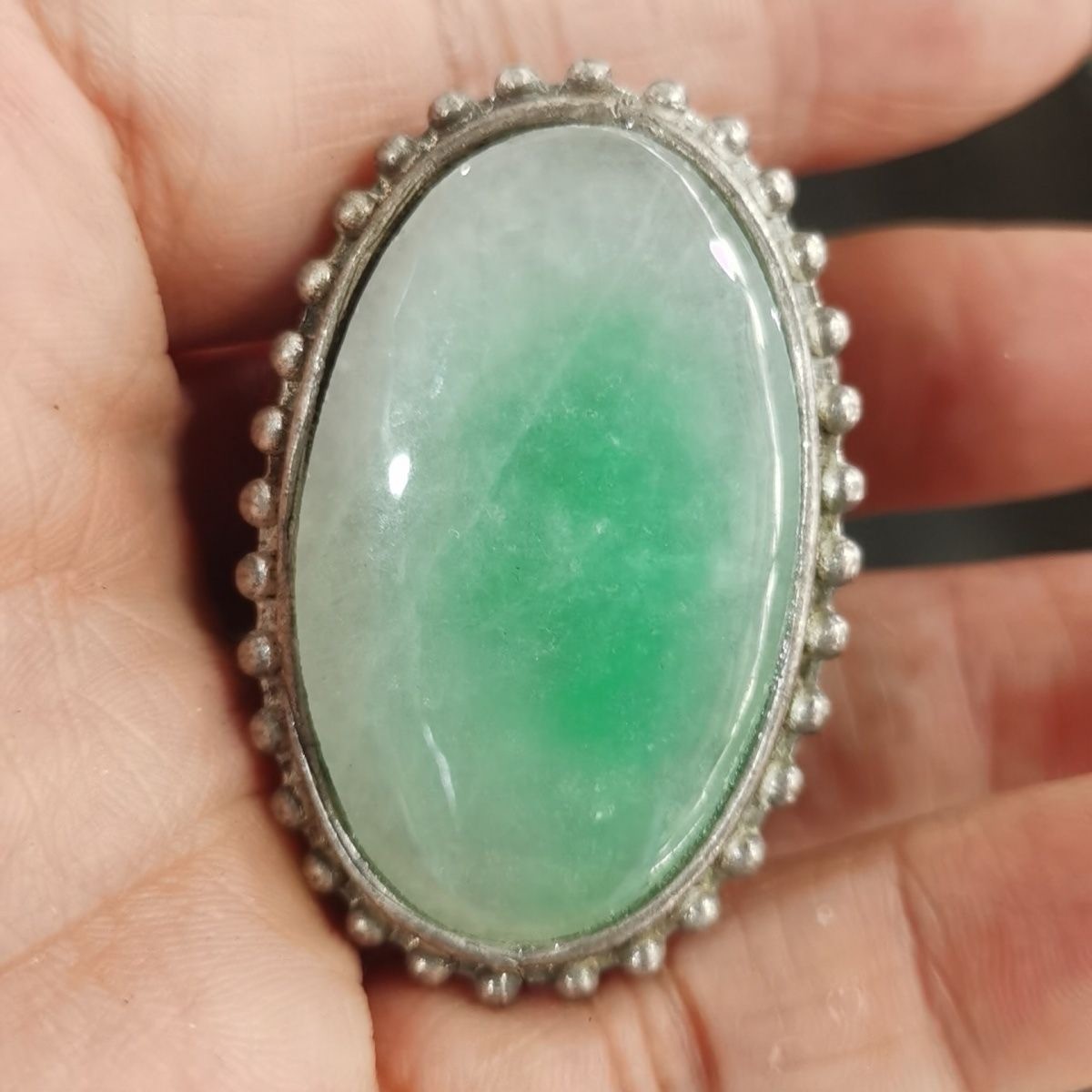 Collect Antique China Silver gemstone lazurite Gem Jewelry Round Ring jade ring