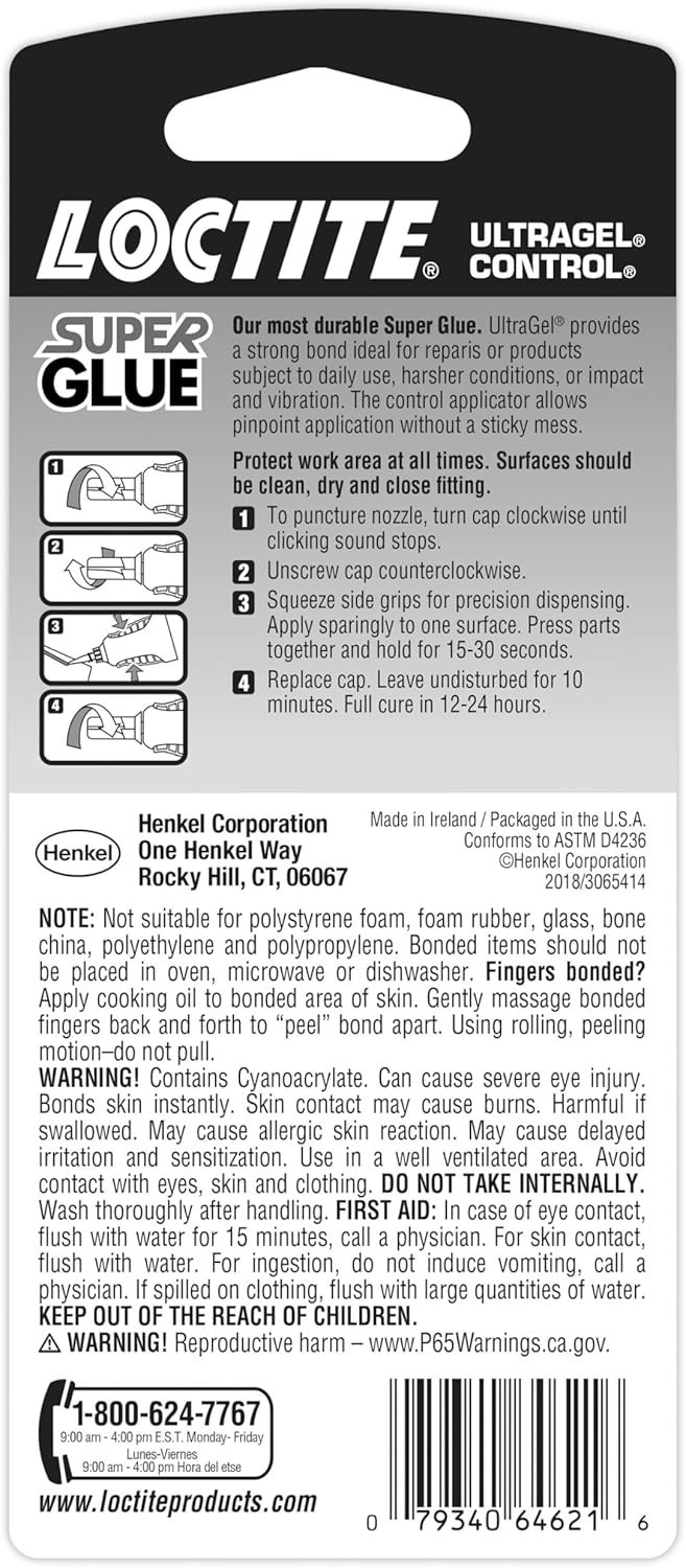 Loctite Super Glue Ultra Gel Control, Clear, 0.14 fl oz Bottle, 1 Pack –