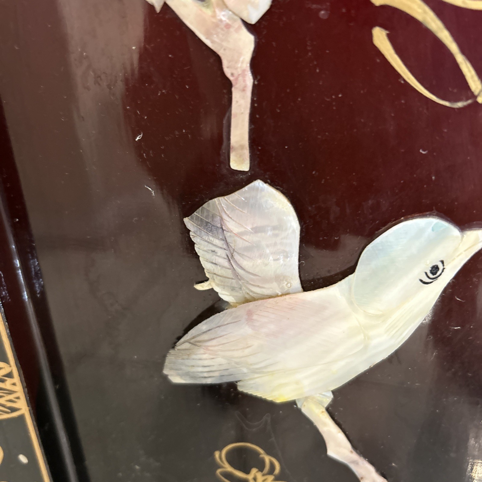 2 Vintage Oriental Asian White Mother of Pearl Four Panel Screen Flowers & Birds