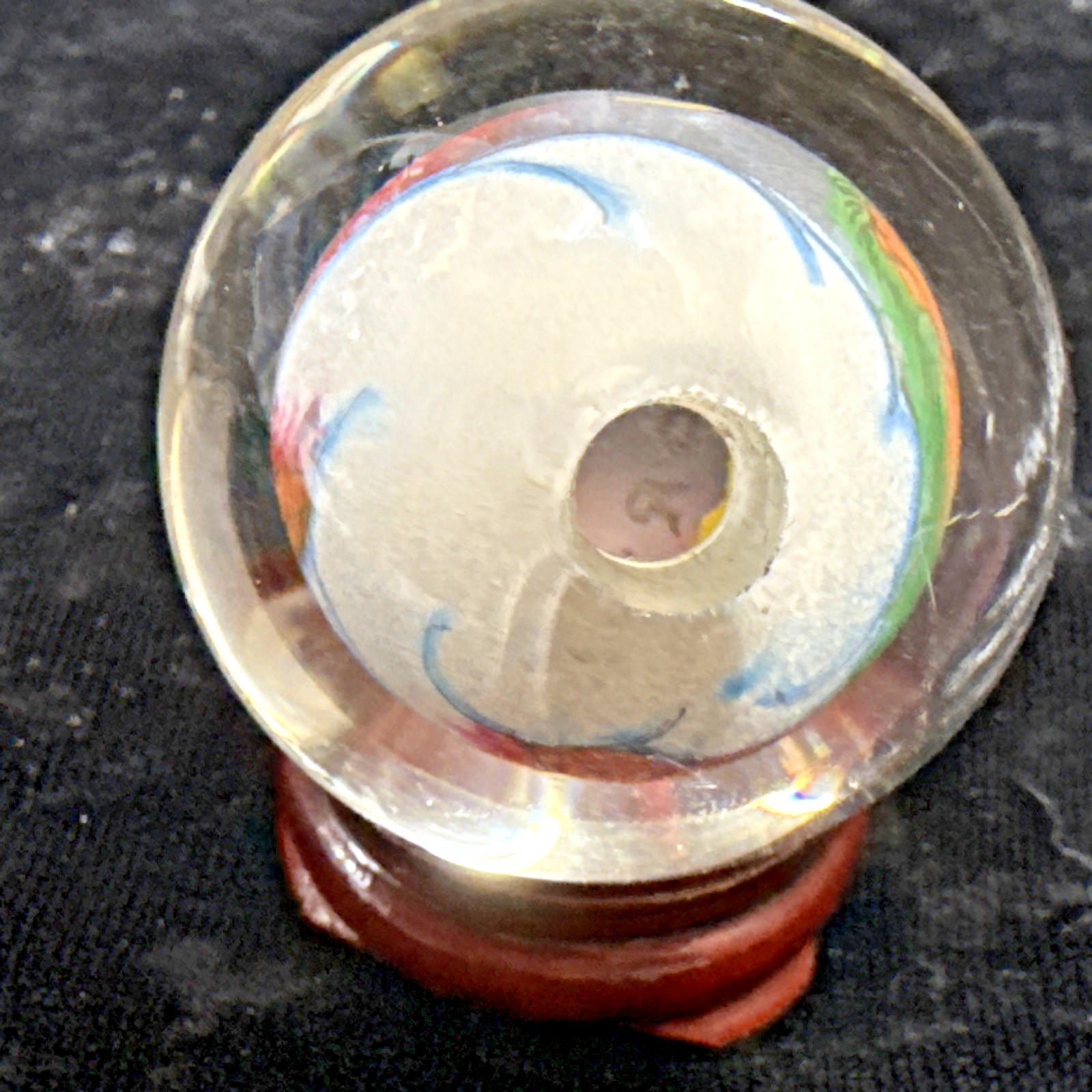 Chinese reverse painted Glass Ball Sphere Orb Dragon w/Stand 1 3/4″ x 1 1/2″