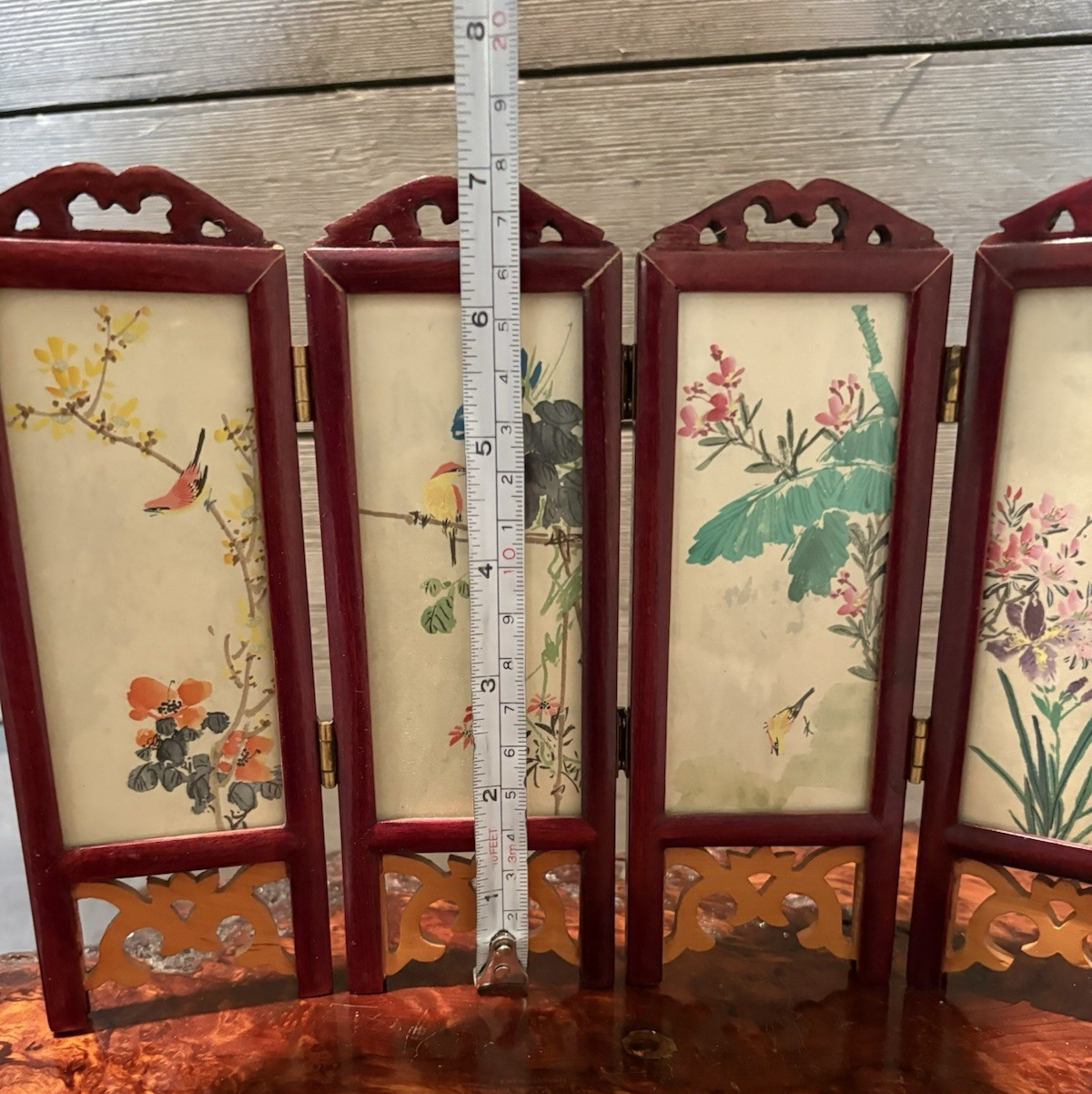 Vintage Chinese Oriental Mini Small Four Panel Table Screen Used