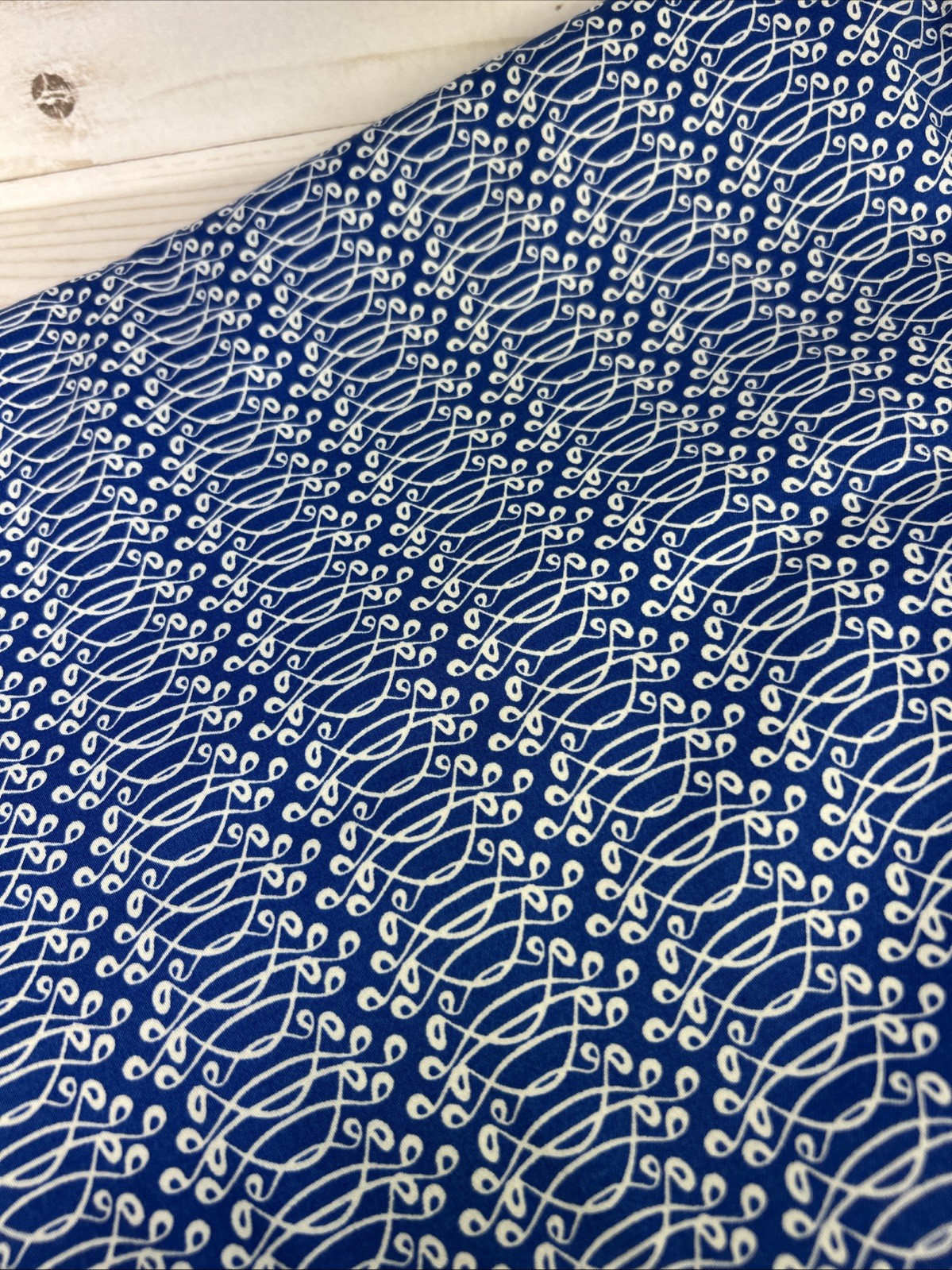 Royal Blue & White Fun Geometric Cotton fabric 1 yard 13 inch piece full width