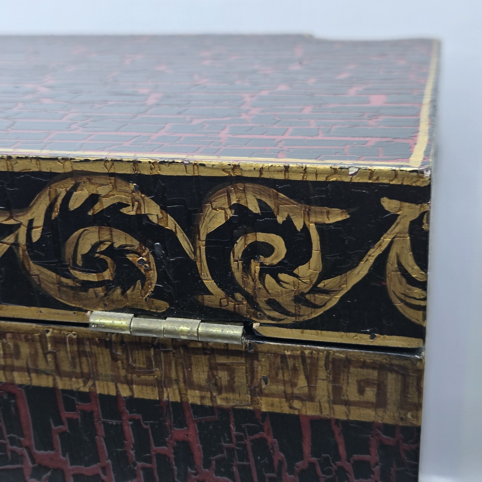Vintage Large Asian Wood Pagoda Top Jewelry Box Storage, Brass Feet. 11×8×8.5″