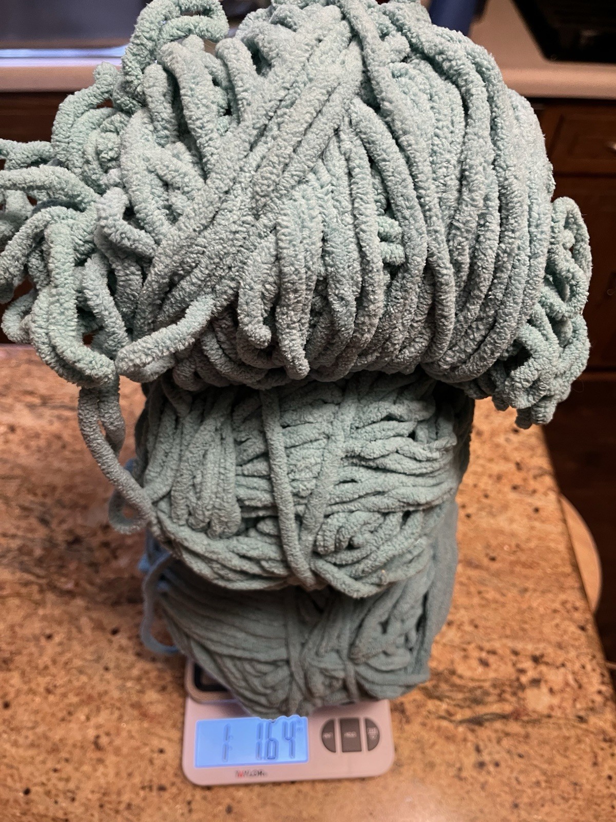 Lot of Green Bernat Light Teal Chenille Blanket Yarn Skeins #6 Super Bulky USED