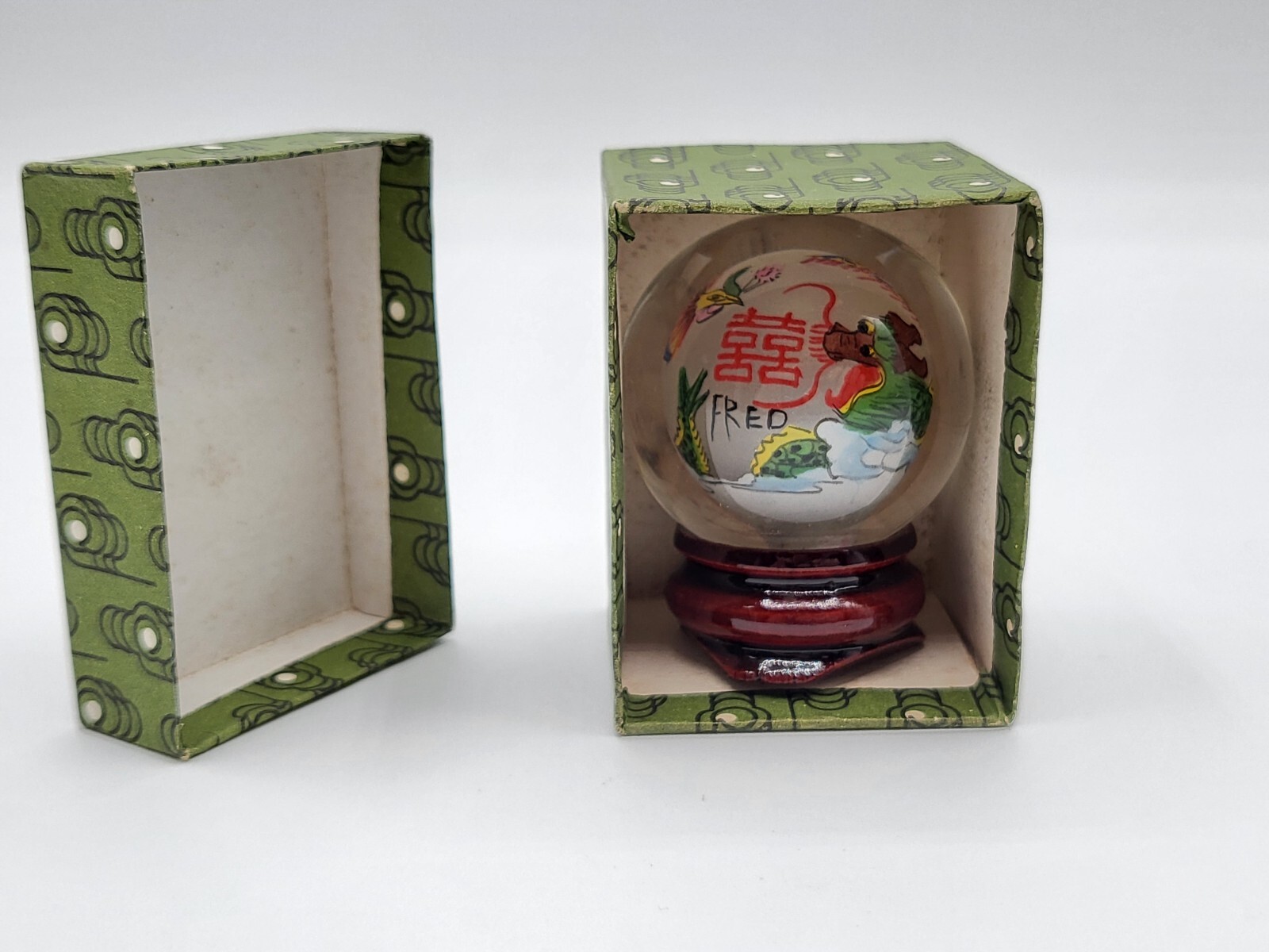 Vintage Miniature Souvenir Chinese Dragon Inner Painted Glass Ball Orb for Fred