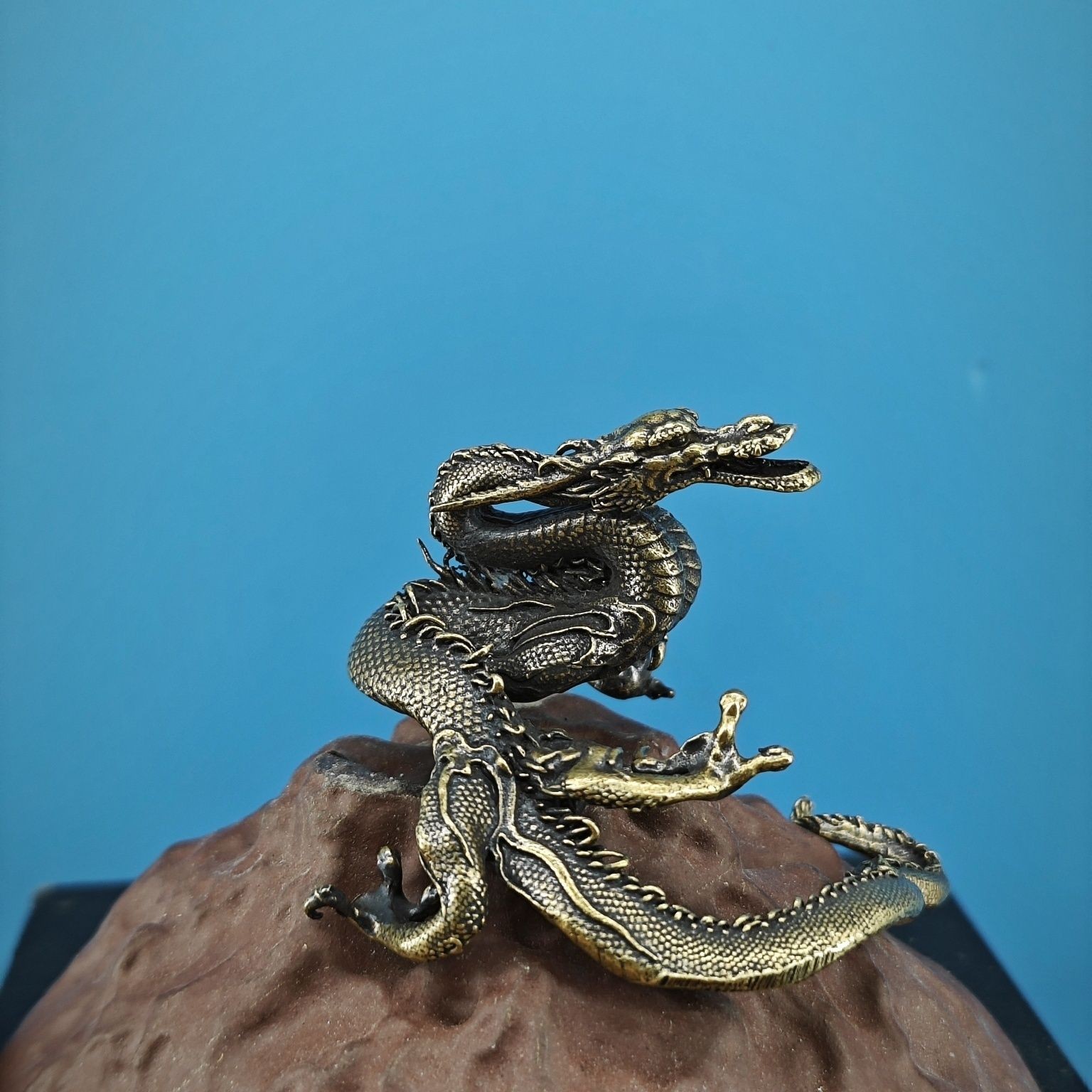 Brass Dragon Statue Mini Landscape Bonsai Fish Tank Rockery Decor Ornament