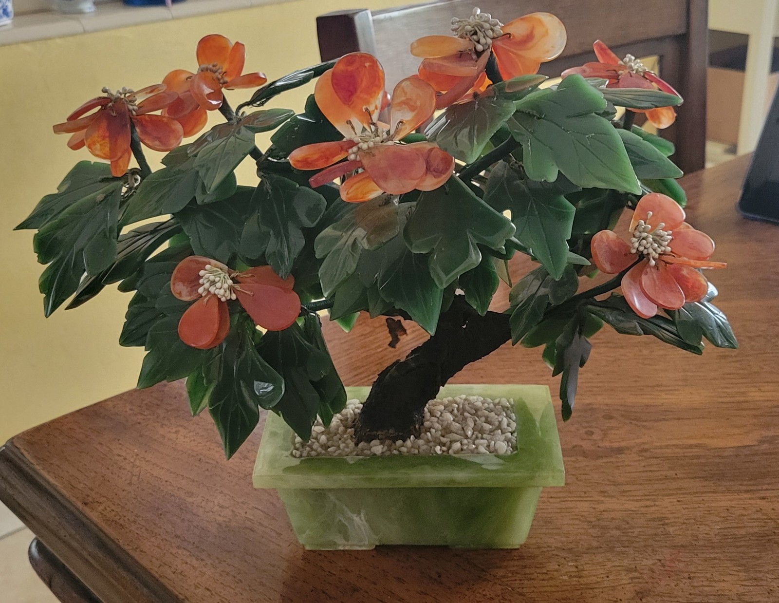 Vintage Decorative BONSAI TREE with hand-carved Agate & Jade flower petals.