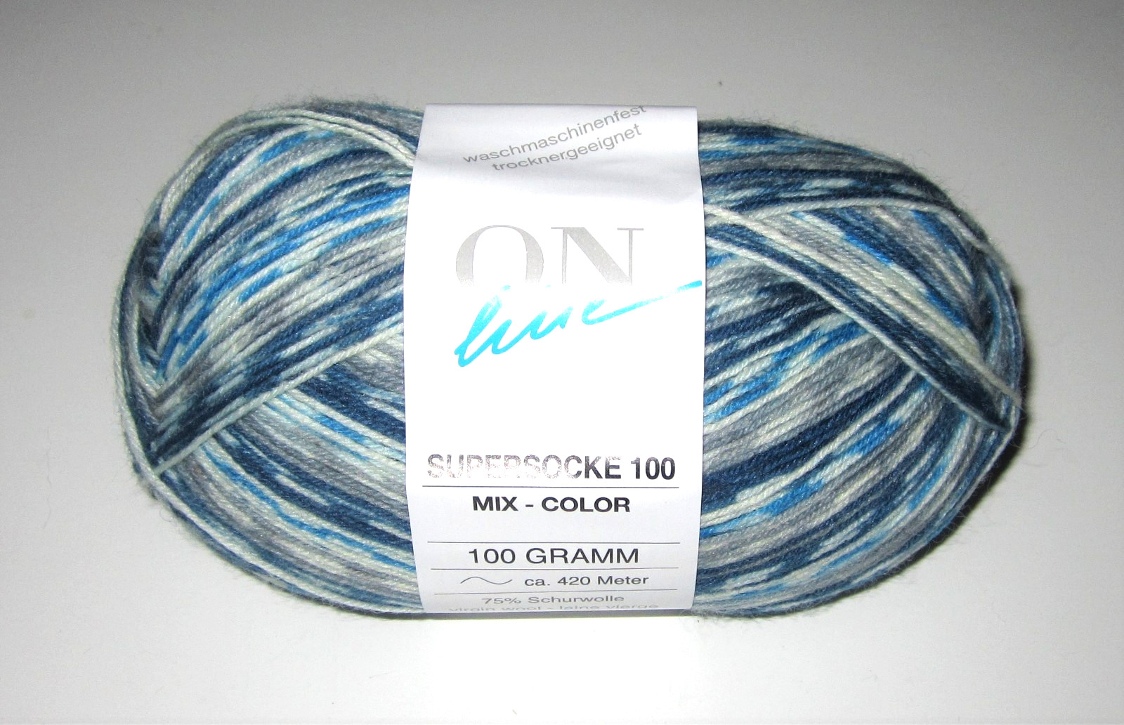 100 gram ball of ON LINE SUPERSOCKE MIX COLOR sock yarn #1477
