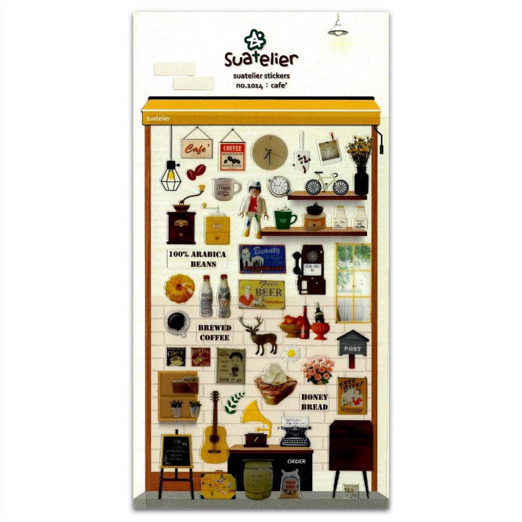 CUTE CAFE STICKERS Coffee House PVC Sticker Sheet Craft Scrapbook Seal Kawaii