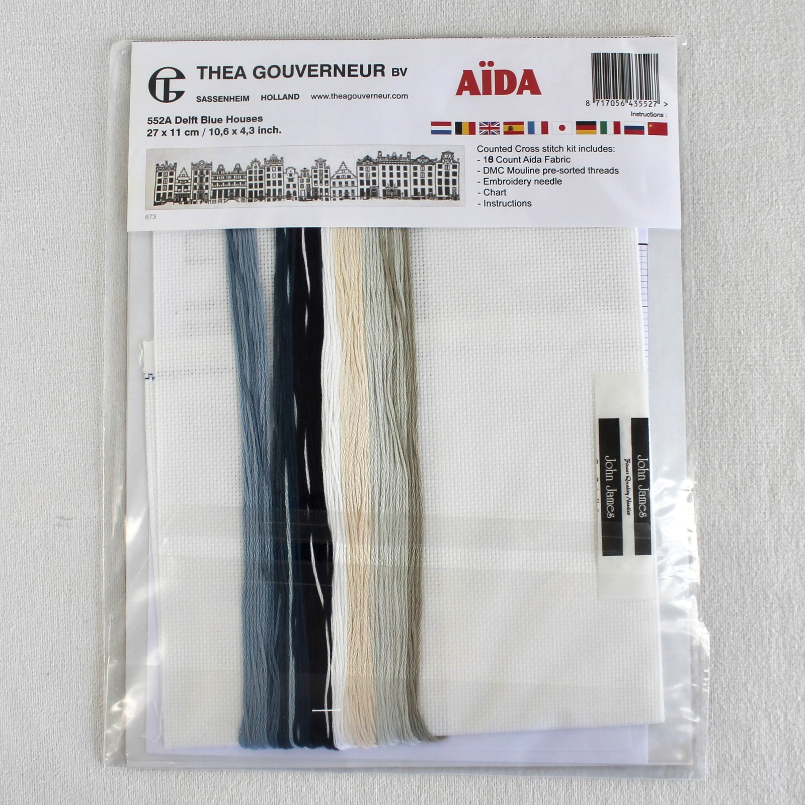 Thea Gouverneur Delft Blue Houses Counted Cross Stitch Kit 552A 18 Count Aida