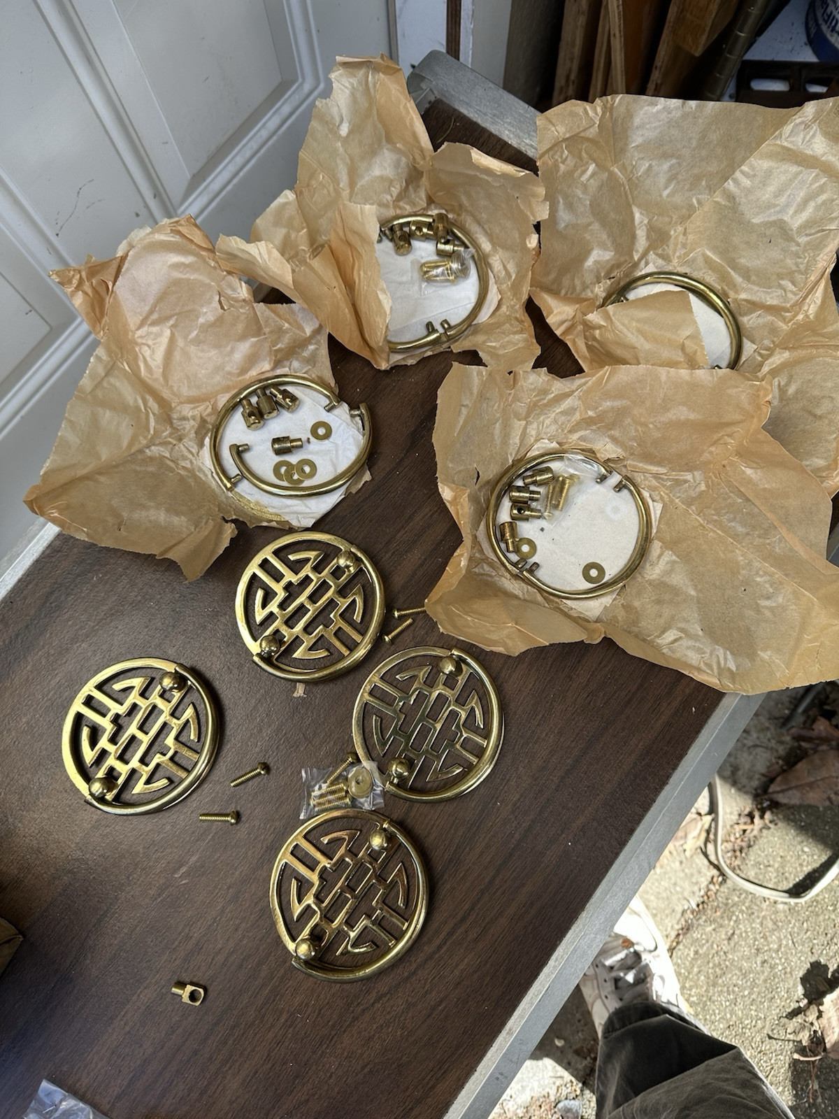 Vtg NOS Mid-Century 3.5” Solid Brass Chinoiserie Drawer Pull Door Knocker 12 Set