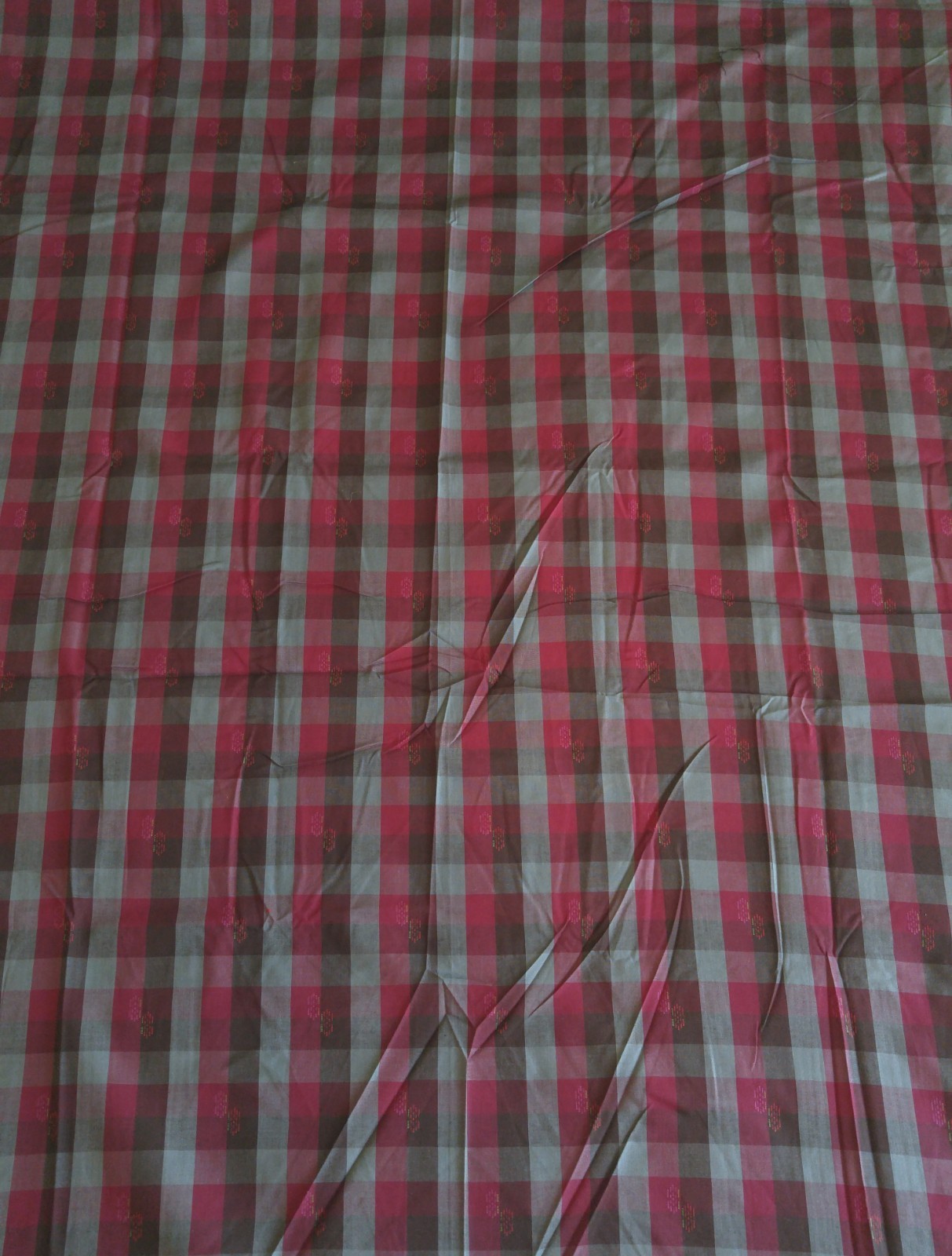 Cotton Check Plaid Shirt Fabric Maroon Brown Grey Embroidered 45″W x 3 Yards