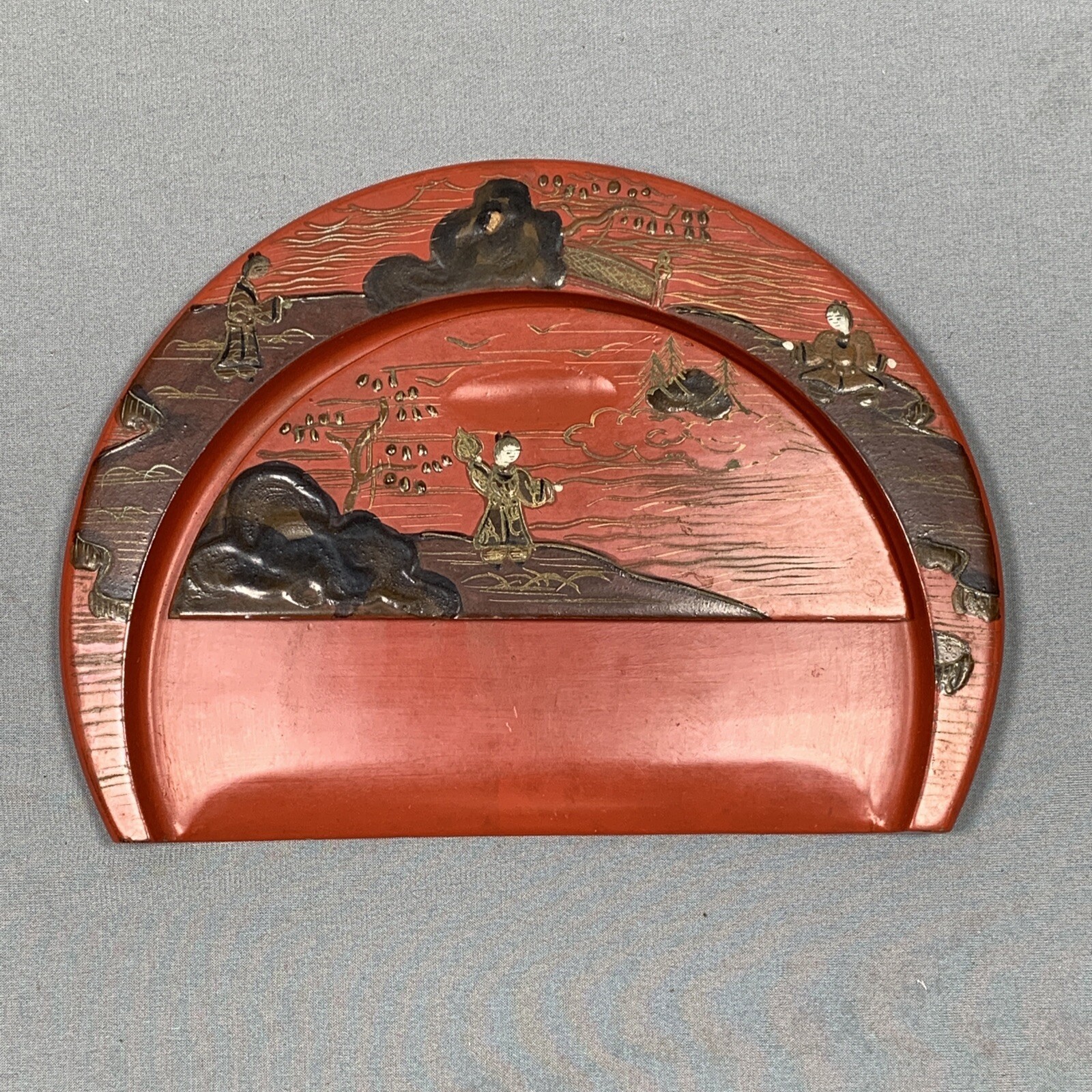 Vtg Crumb Catcher Tray Asian Chinese Lacquer Orange Crumber