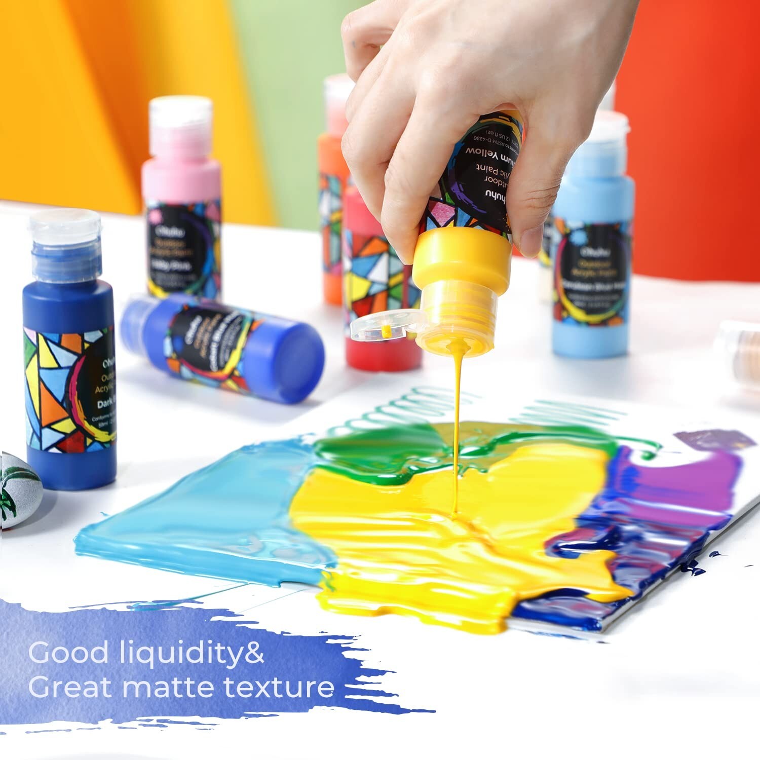 Ohuhu Acrylic Paint Set 24 Acrylic Colours Painting kit Waterproof 20 Basic & 4